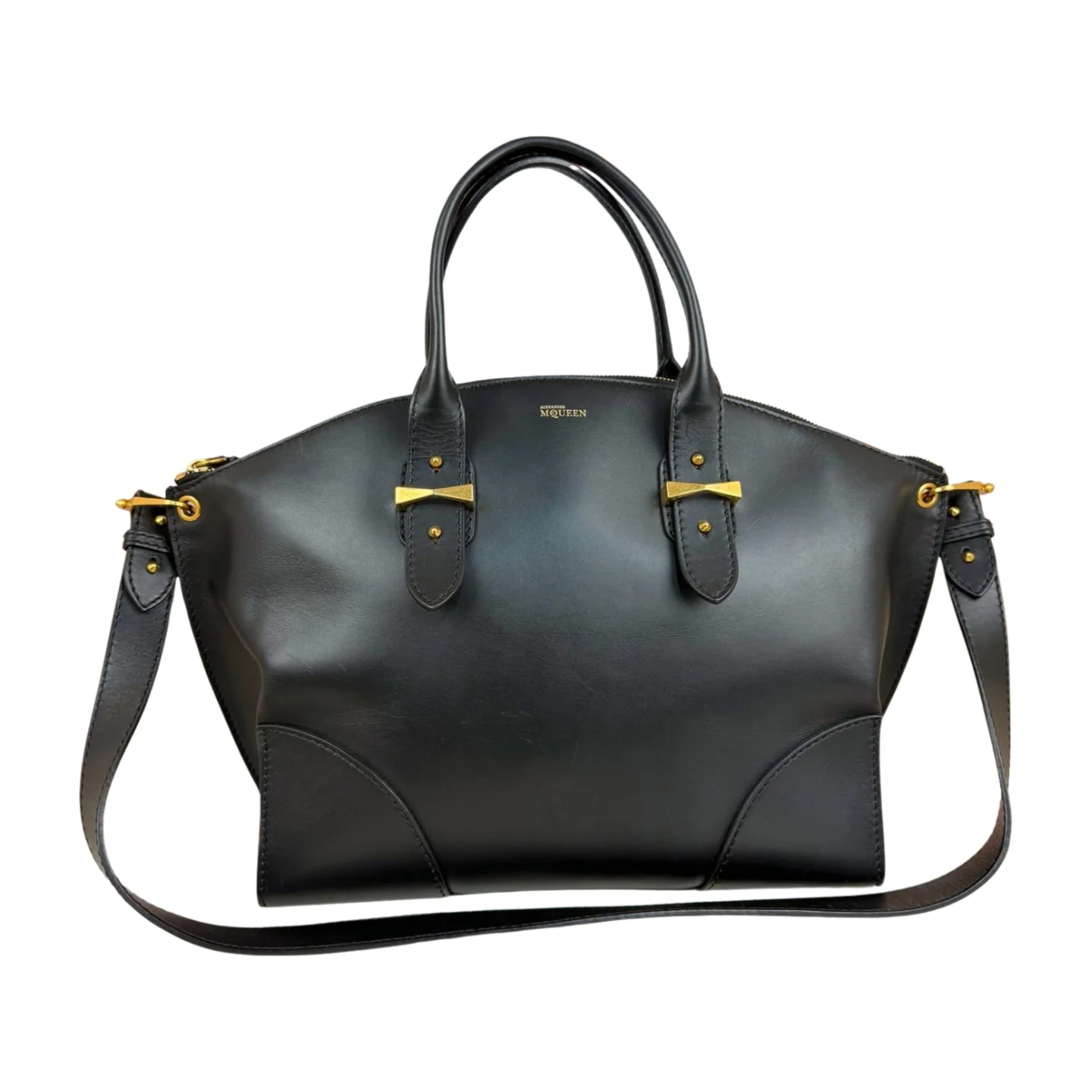 Alexander McQueen | Black Leather Zip Tote With Strap (Excellent Condition)