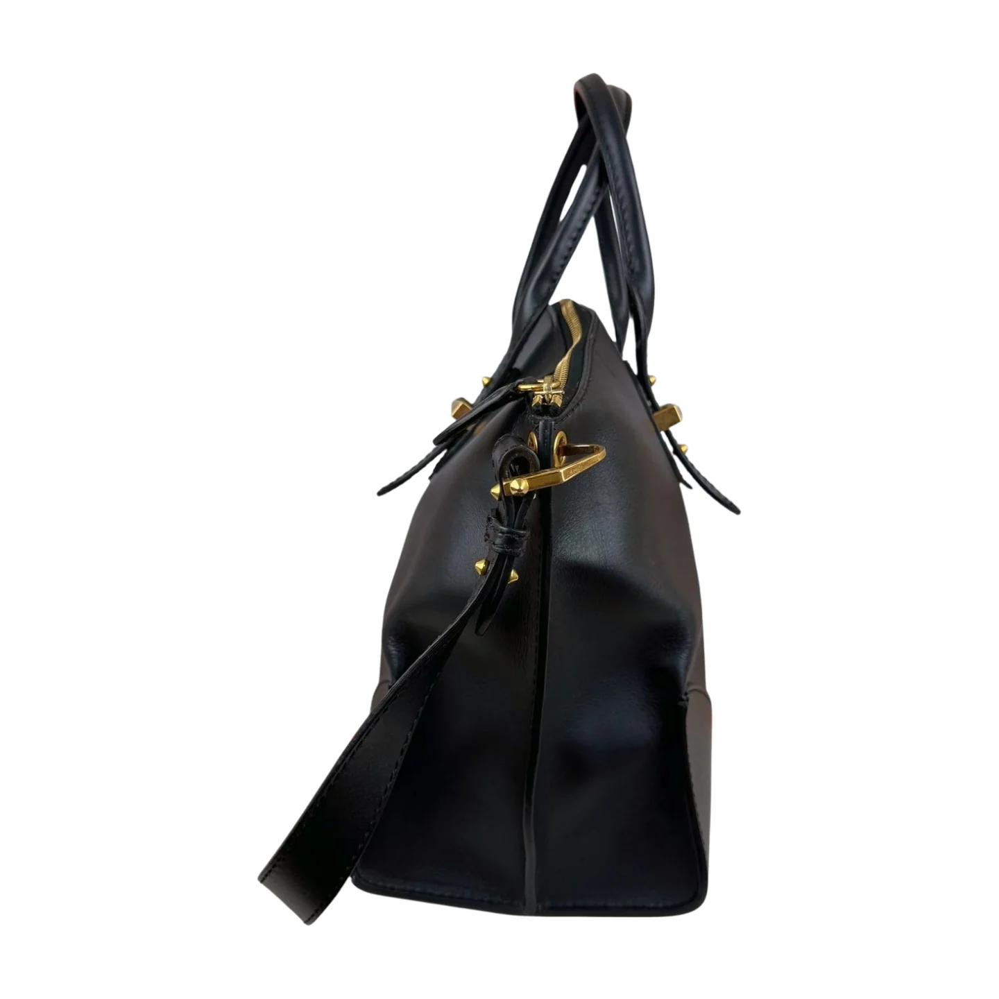 Alexander McQueen | Black Leather Zip Tote With Strap (Excellent Condition) - Image 4