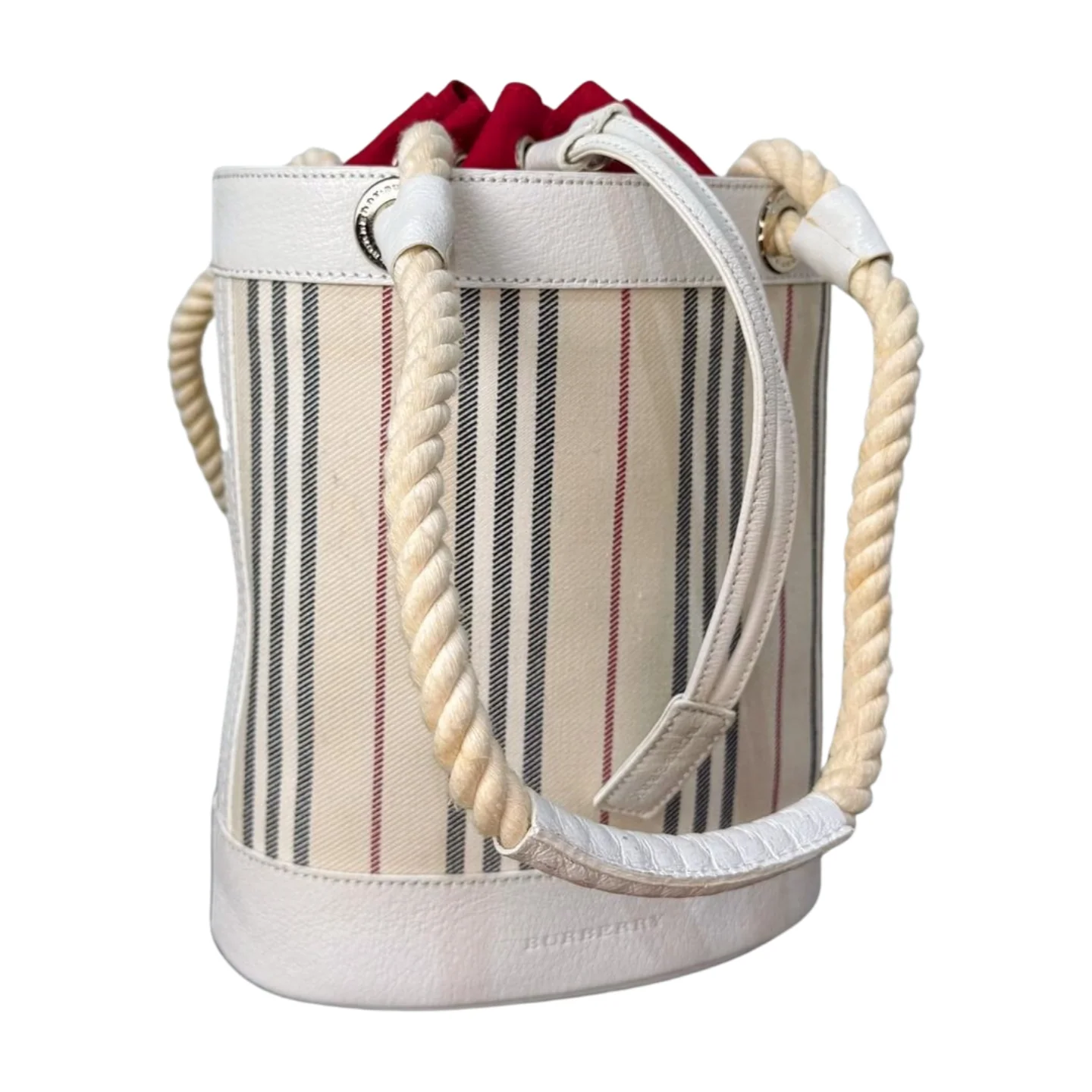 Burberry - Rope Handles Bucket Handbag in White Leather (Excellent Condition) - CONS - Image 3
