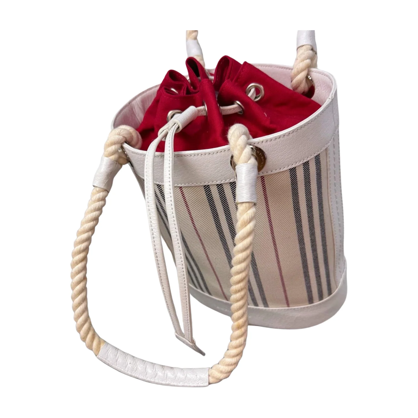 Burberry - Rope Handles Bucket Handbag in White Leather (Excellent Condition) - CONS - Image 4