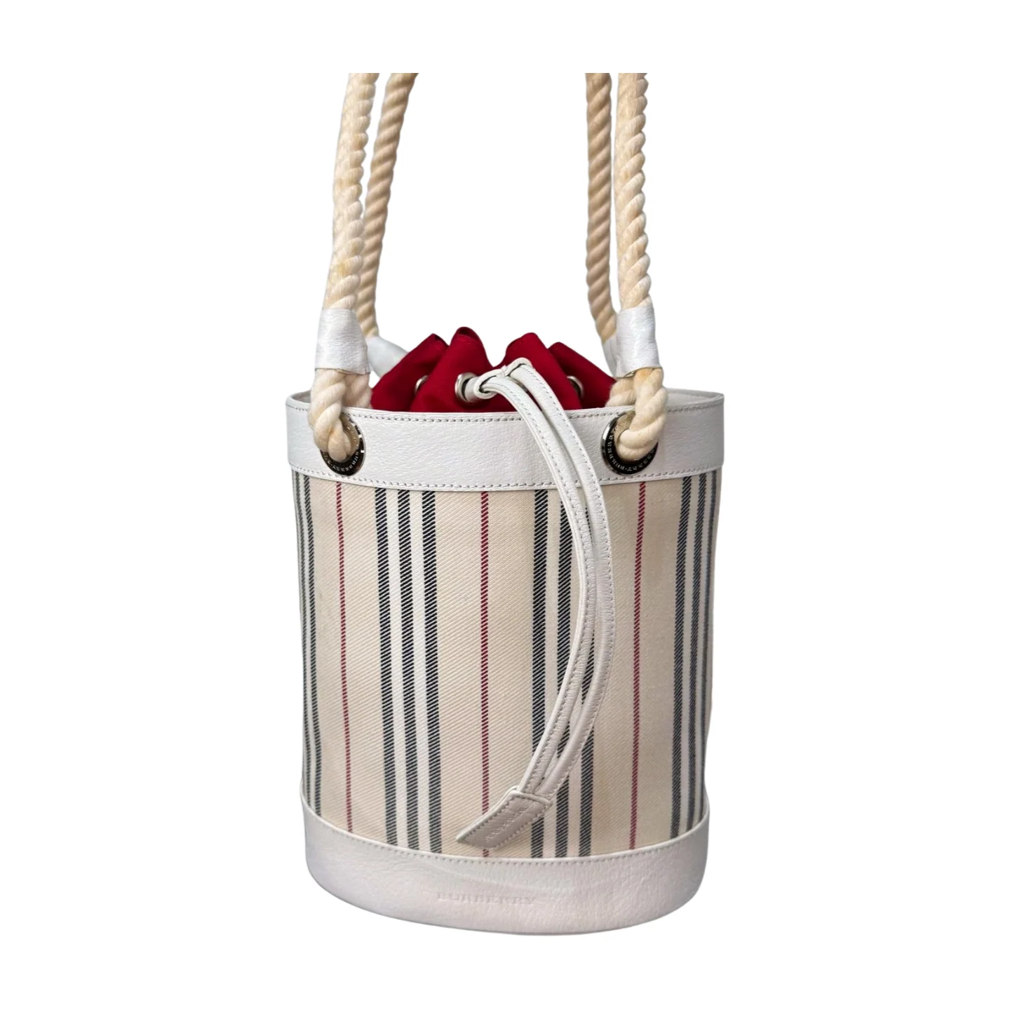 Burberry - Rope Handles Bucket Handbag in White Leather (Excellent Condition) - CONS - Image 5