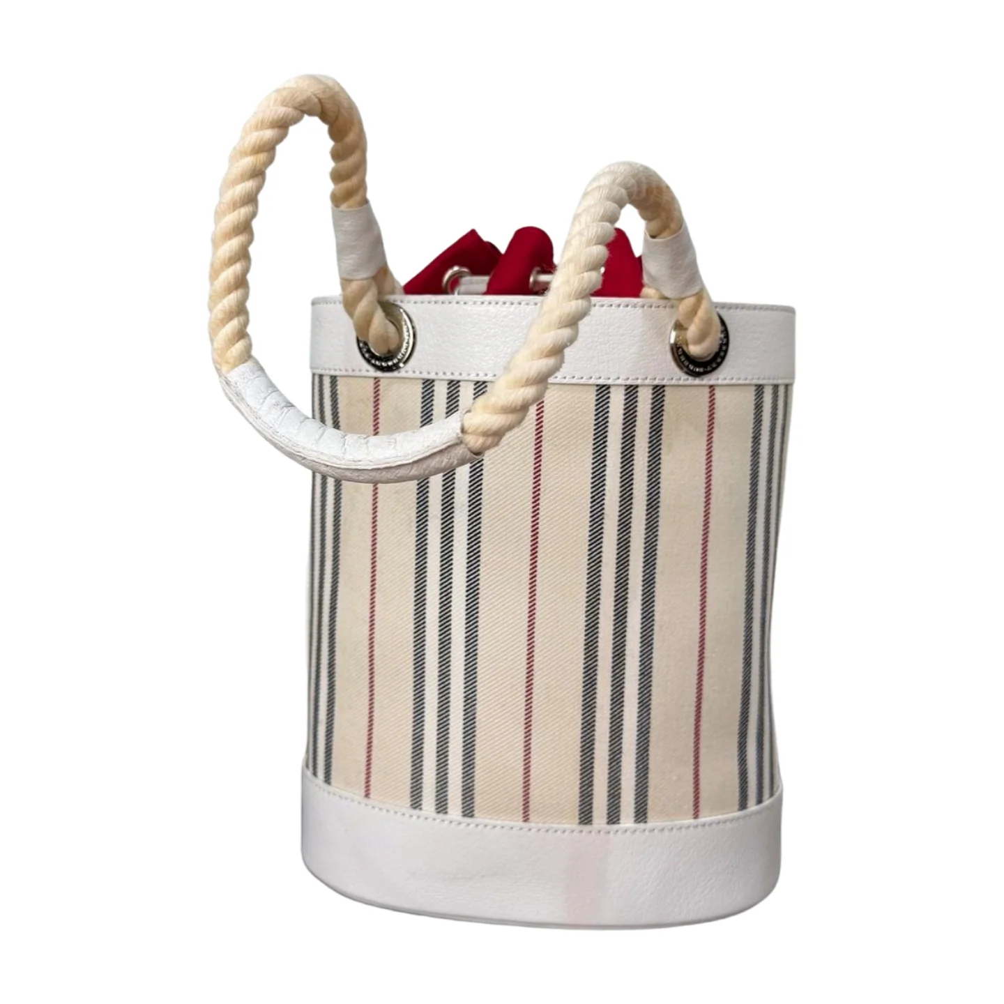 Burberry - Rope Handles Bucket Handbag in White Leather (Excellent Condition) - CONS - Image 6