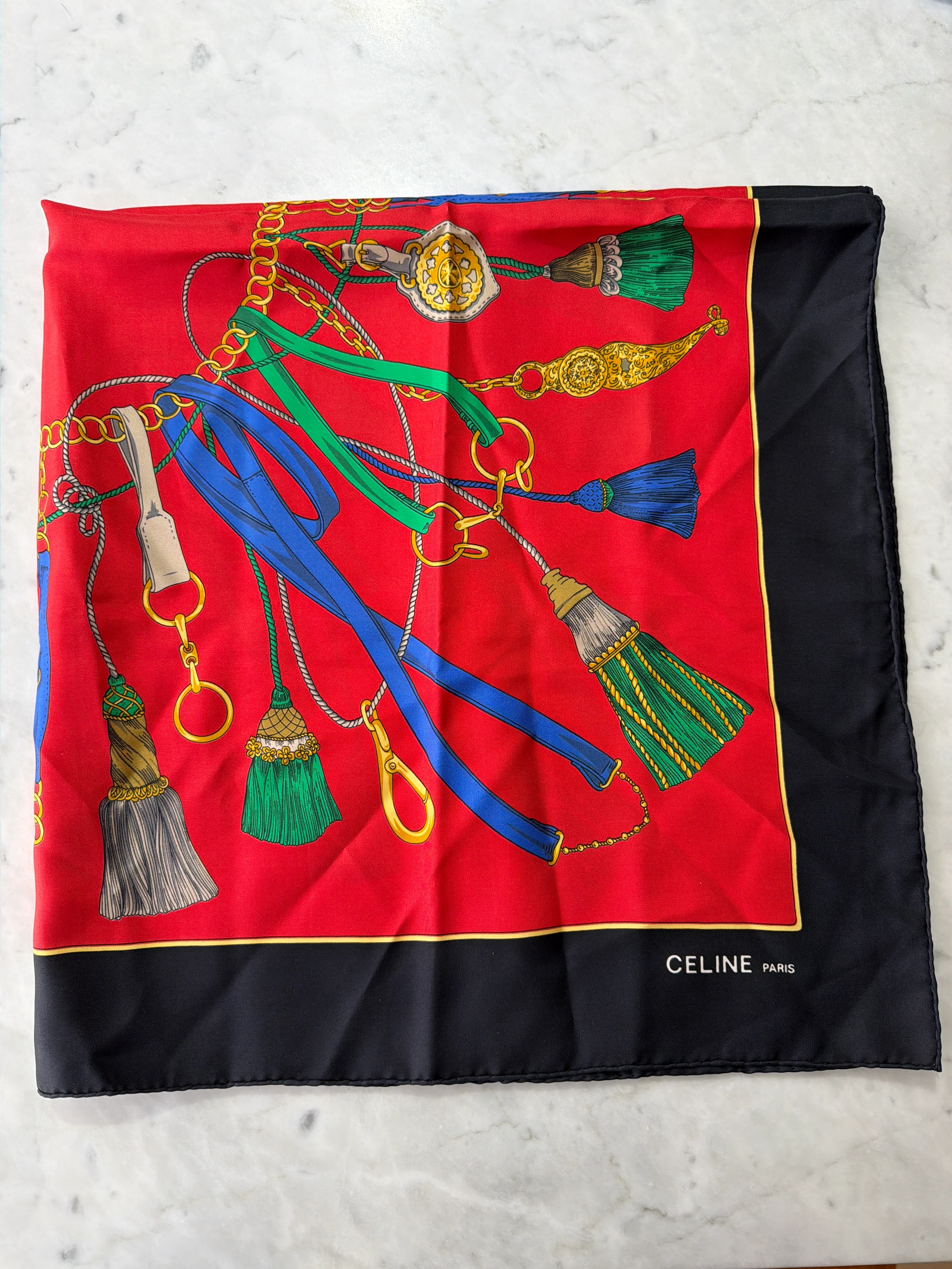 Celine | Silk Scarf with Tassel Print (Pristine Condition)