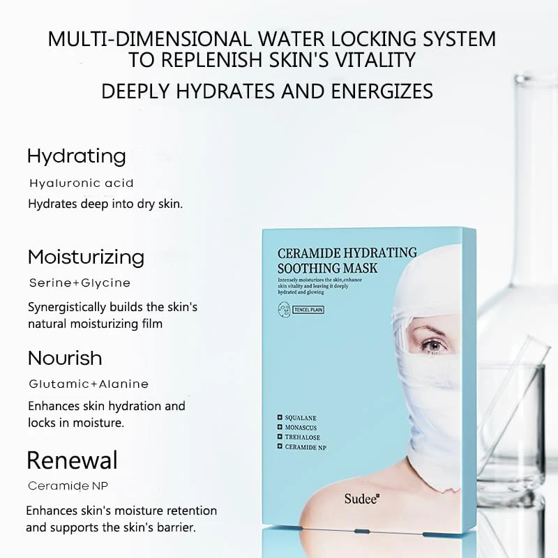 CERAMIDE HYDRATING SOOTHING MASK - Intense Moisture Barrier Support Calming for Sensitive Skin 5-Layer Hyaluronic Acid & Ceramide Sheet Mask Korean Skincare 5 Sheets, 30g Each - Image 3