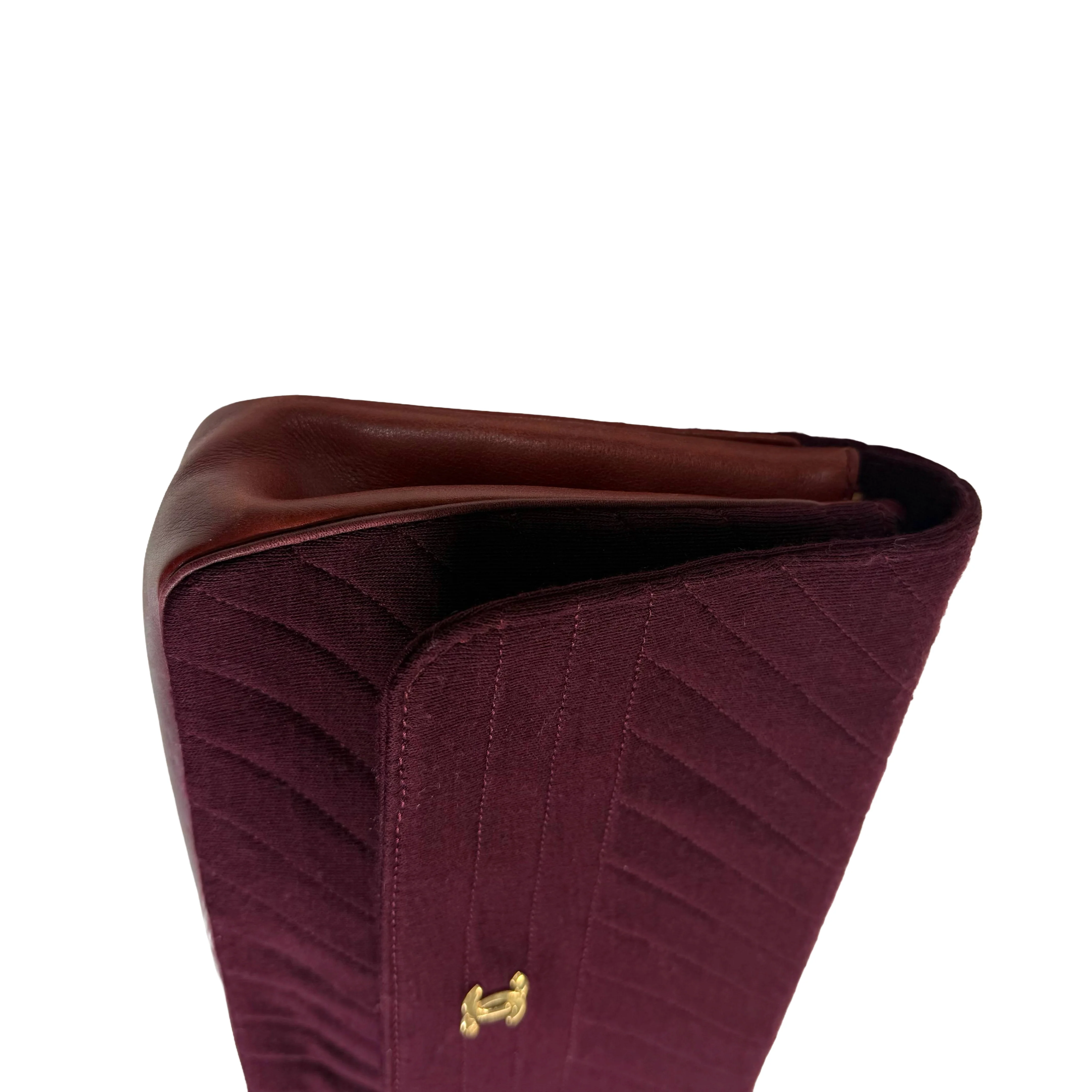 Chanel | Vintage Quilted Burgundy Fabric/Leather Flap Clutch (Excellent Condition) - Image 3