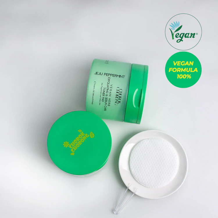 CHOROK CHORONG VEGAN HERB EXFOLIATING & SEBUM CARE JEJU PEPPERMINT TONER PAD (280ml+70pads) - Image 4