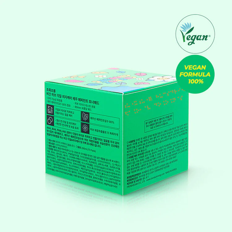 CHOROK CHORONG VEGAN HERB EXFOLIATING & SEBUM CARE JEJU PEPPERMINT TONER PAD (280ml+70pads) - Image 5