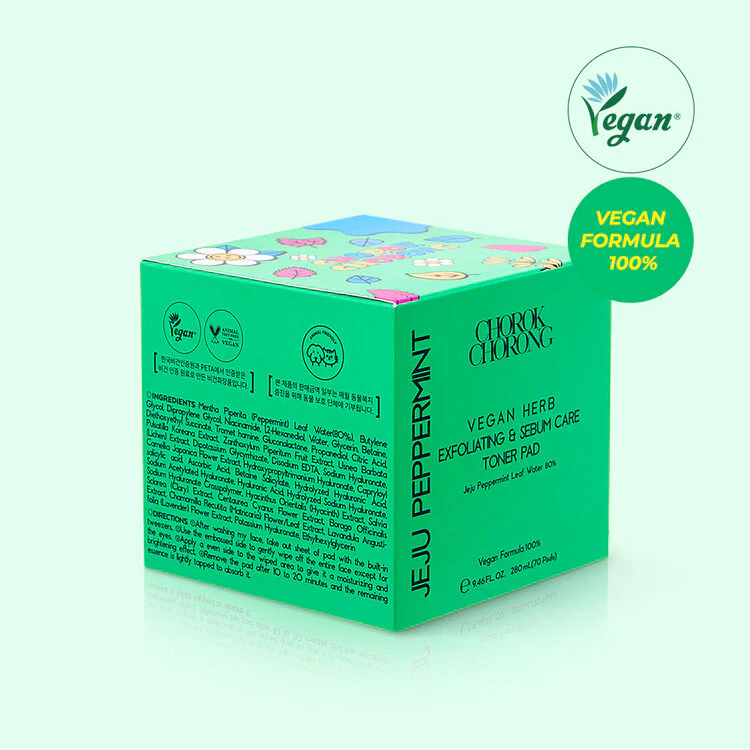 CHOROK CHORONG VEGAN HERB EXFOLIATING & SEBUM CARE JEJU PEPPERMINT TONER PAD (280ml+70pads) - Image 6