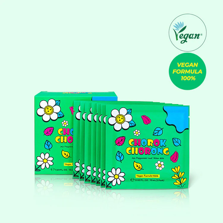 CHOROK CHORONG VEGAN HERB EXFOLIATING & SEBUM CARE JEJU PEPPERMINT TONER PAD (Travel Size) - Image 2