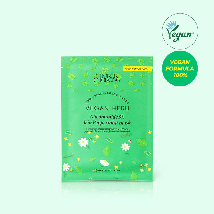 CHOROK CHORONG VEGAN HERB NIACINAMIDE 5%  JEJU PEPPERMINT MASK (10PCS) - Image 2