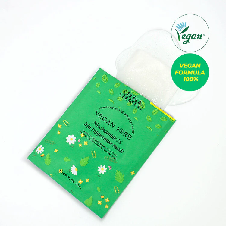 CHOROK CHORONG VEGAN HERB NIACINAMIDE 5%  JEJU PEPPERMINT MASK (10PCS) - Image 4