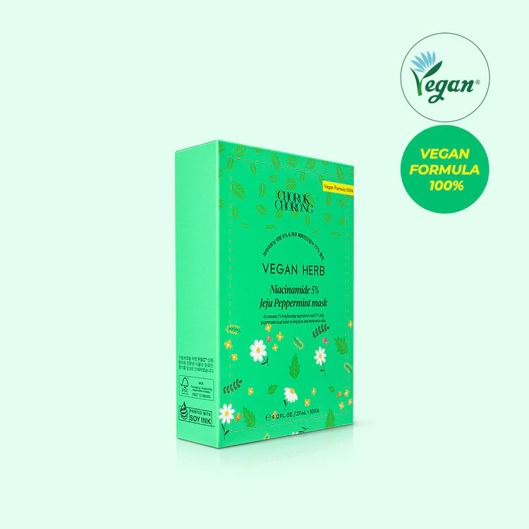 CHOROK CHORONG VEGAN HERB NIACINAMIDE 5%  JEJU PEPPERMINT MASK (10PCS) - Image 6