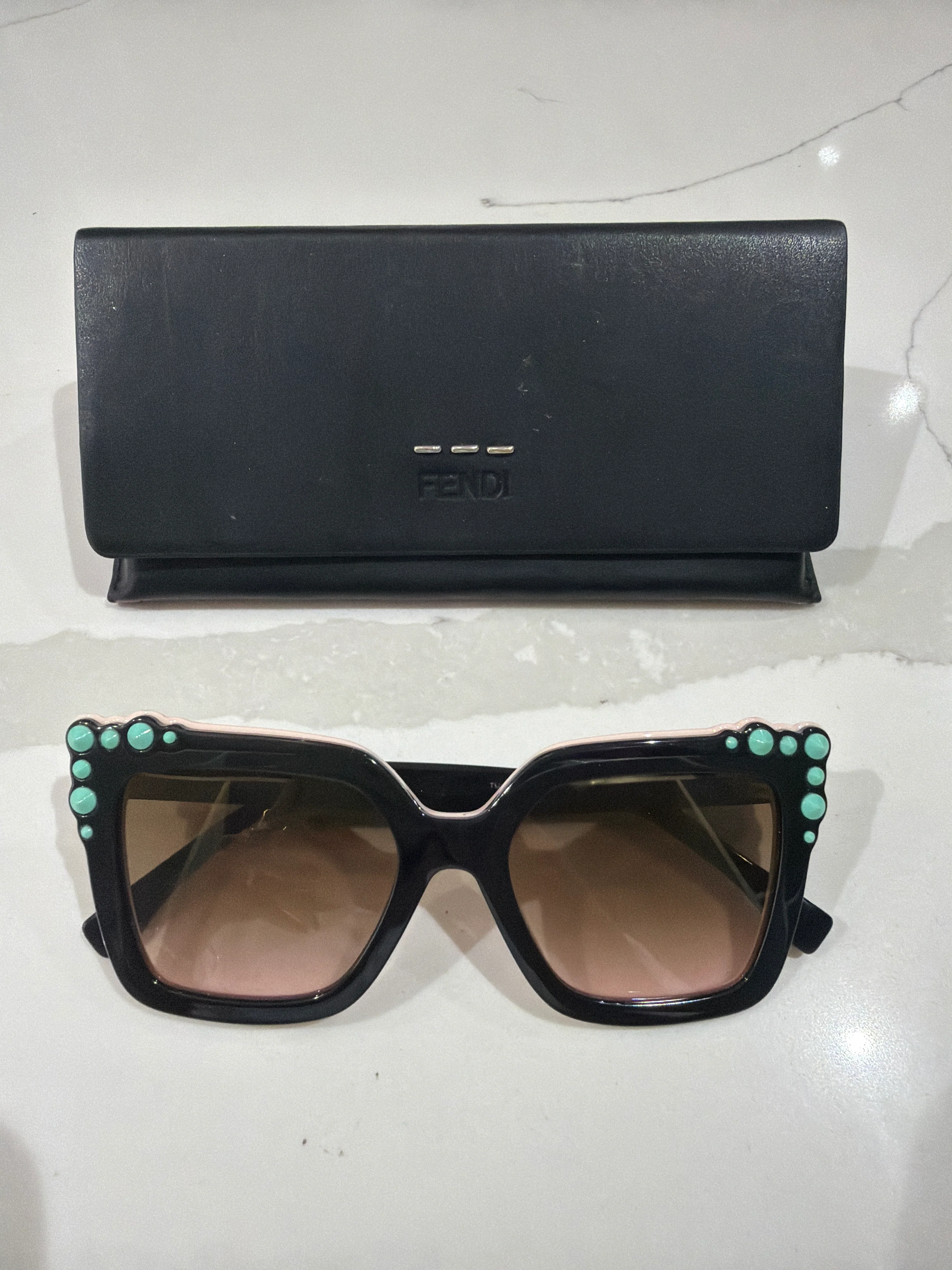 Fendi | Black Sunglasses with Blue and Pink Detail (Good Condition)