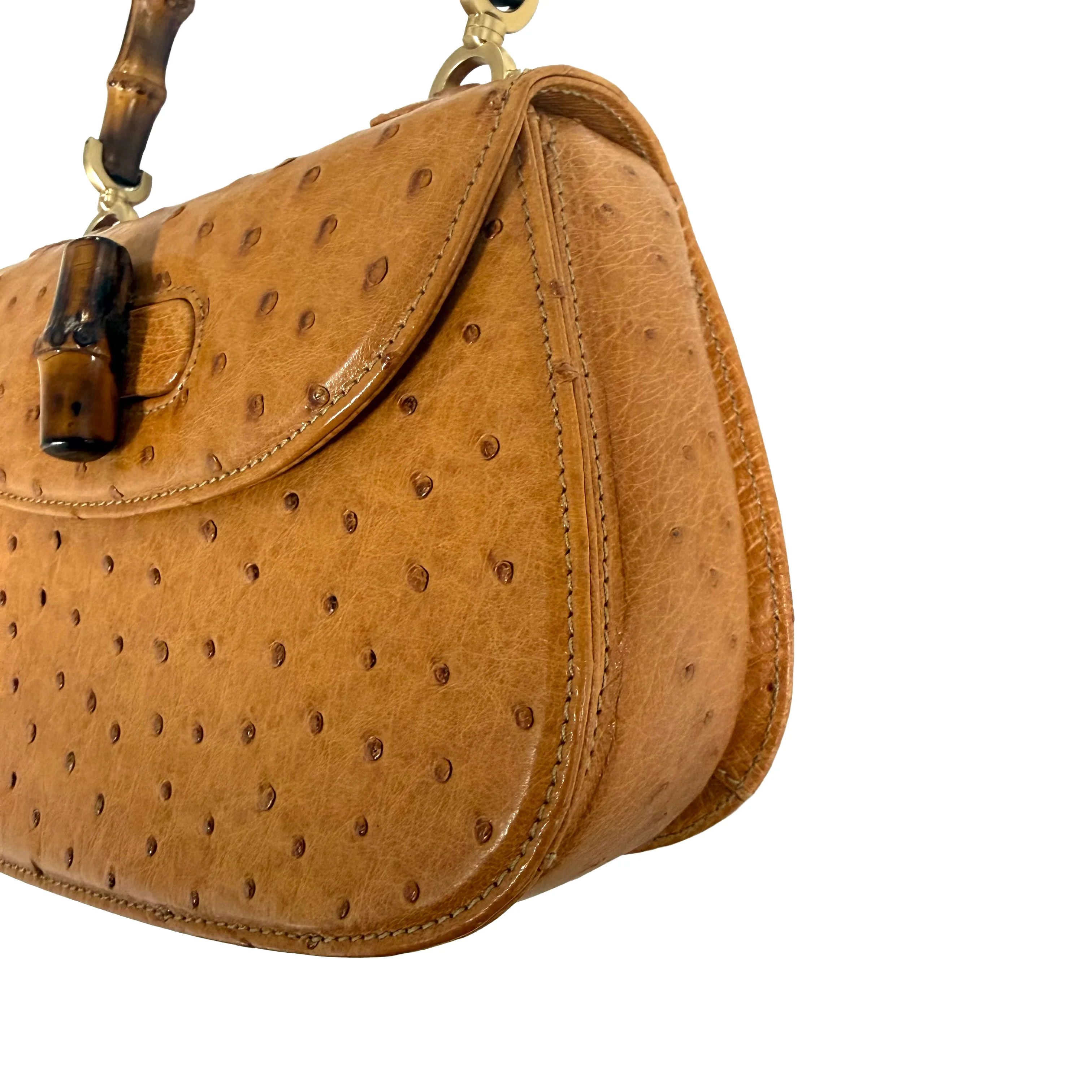 Gucci | 1947 Small Bamboo Top Handle Bag – Brown Ostrich Leather (Pristine Condition) - Image 3