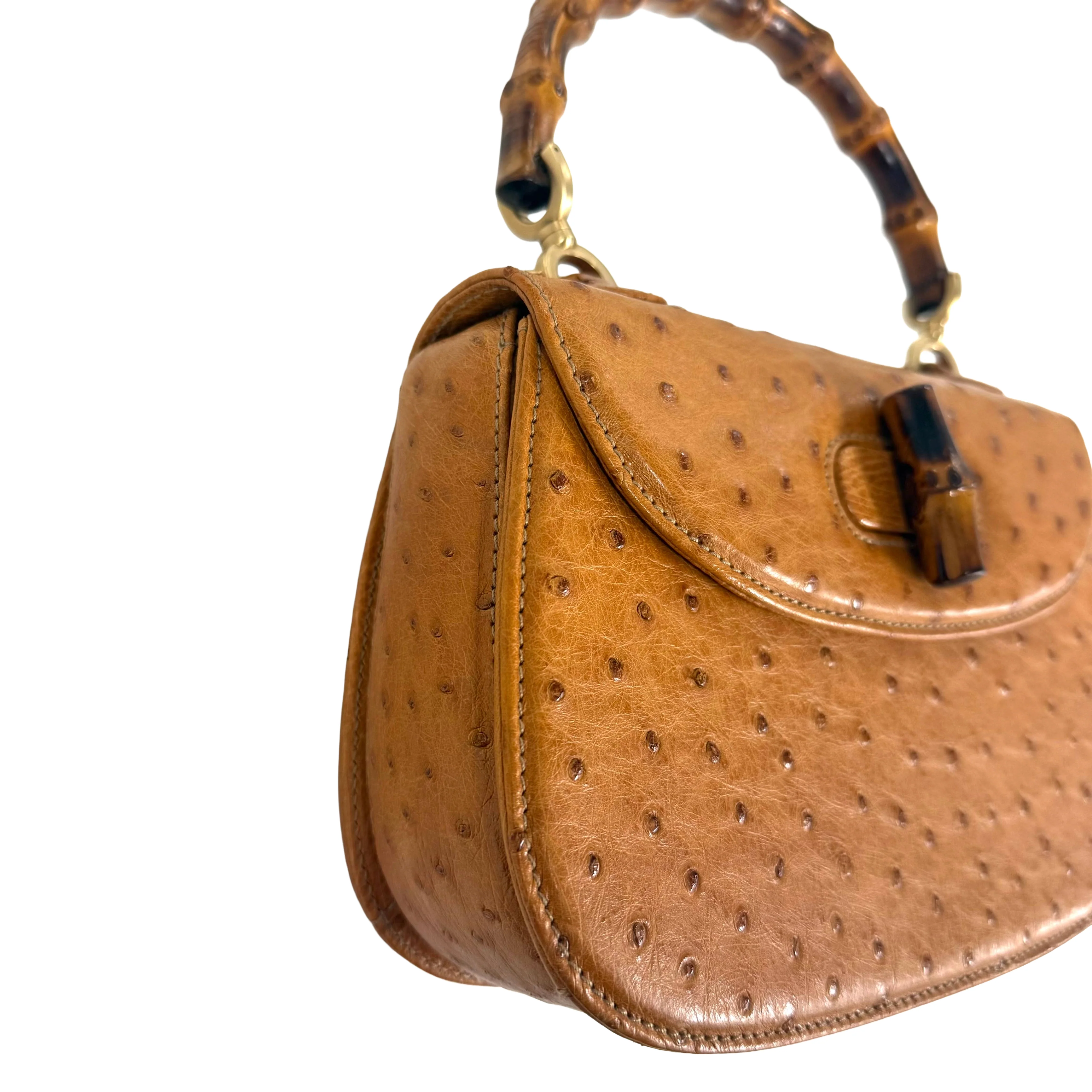 Gucci | 1947 Small Bamboo Top Handle Bag – Brown Ostrich Leather (Pristine Condition) - Image 4