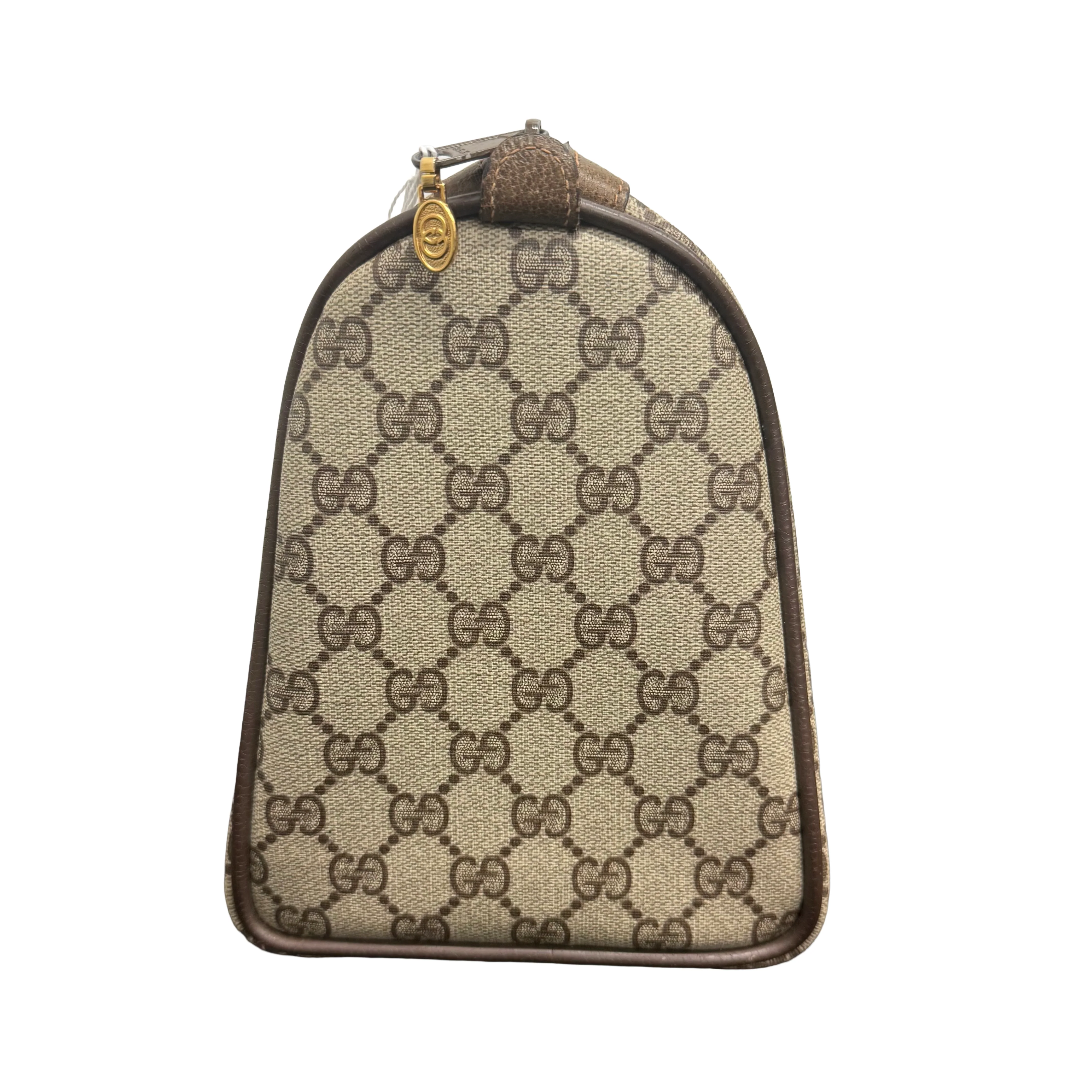 Gucci | Boston Bag – Beige Canvas with Web Stripe & Brown Leather Trim (Good Condition) - Image 6