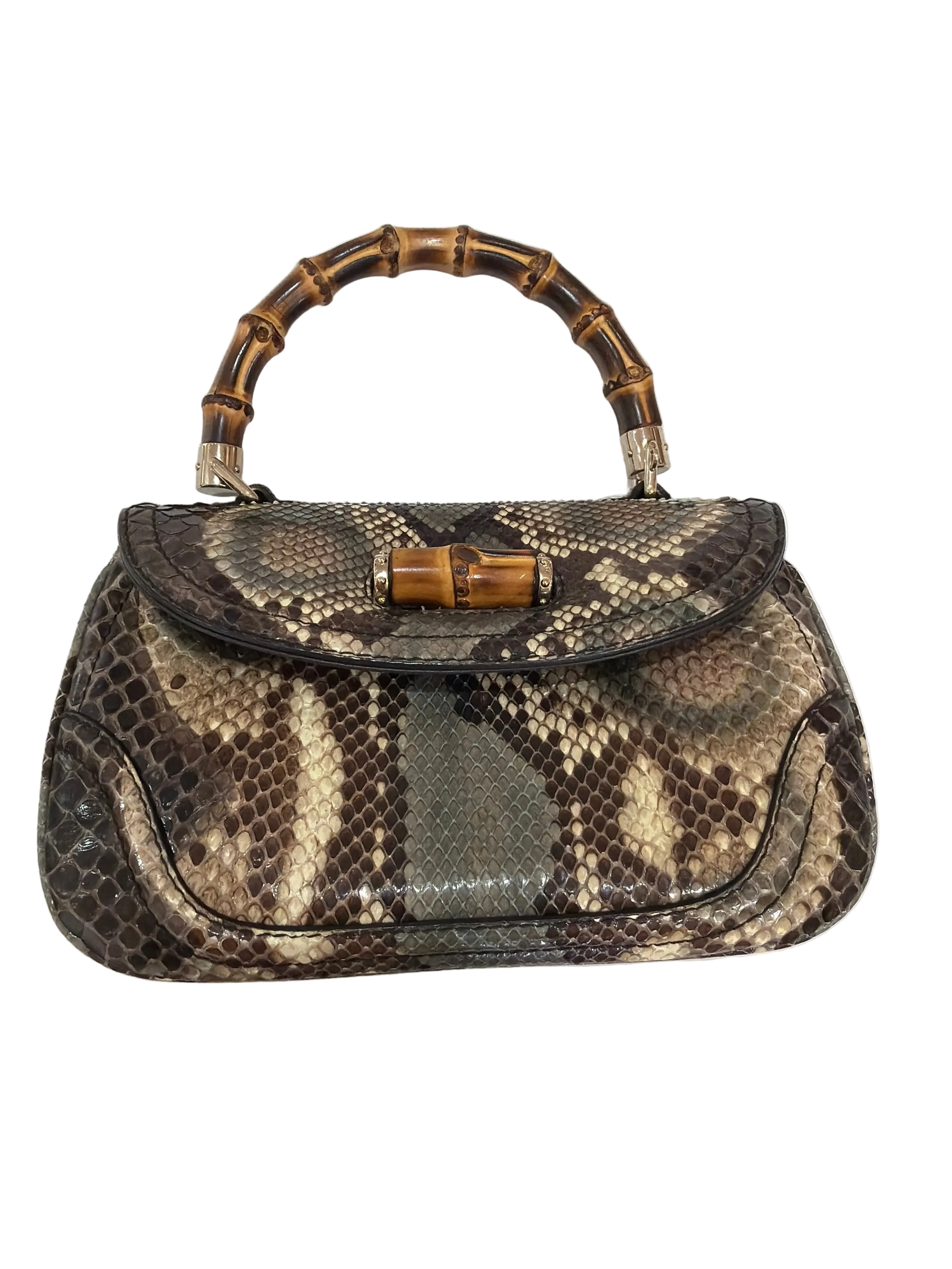 Gucci | Brown Python 1947 Bag with Bamboo Handle - Cons
