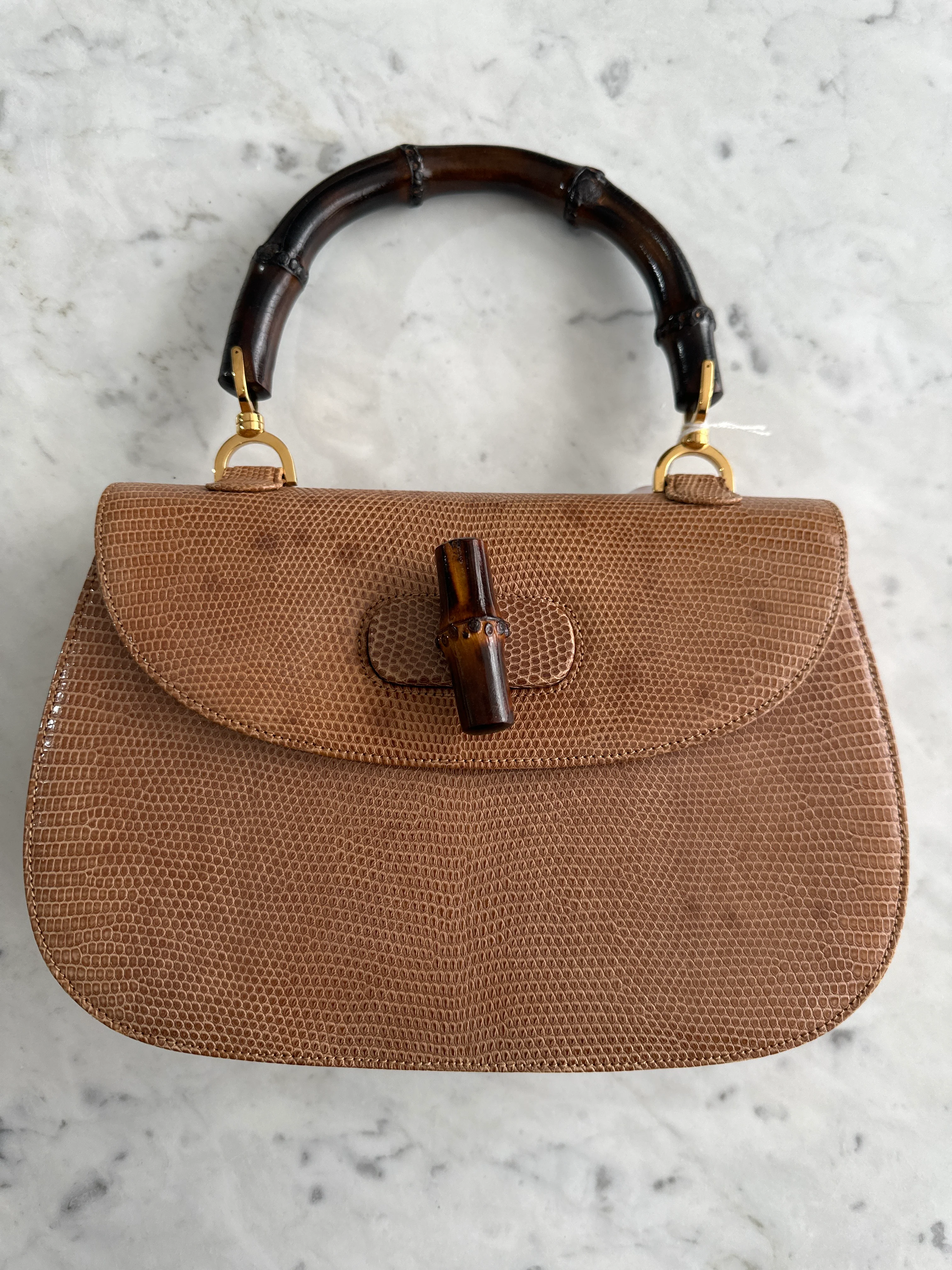 Gucci | Bamboo Handle Brown Lizard Handbag - HV