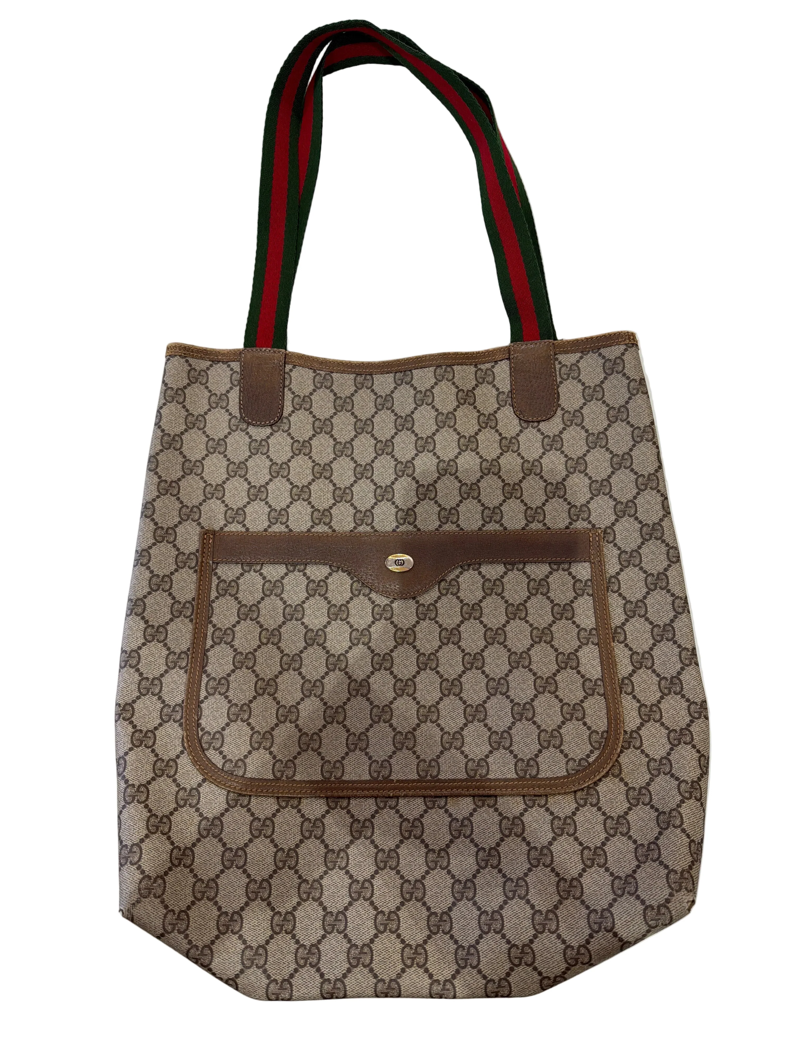 Gucci | Large Monogram Tote with Stripe Handles (Good Condition) - Cons