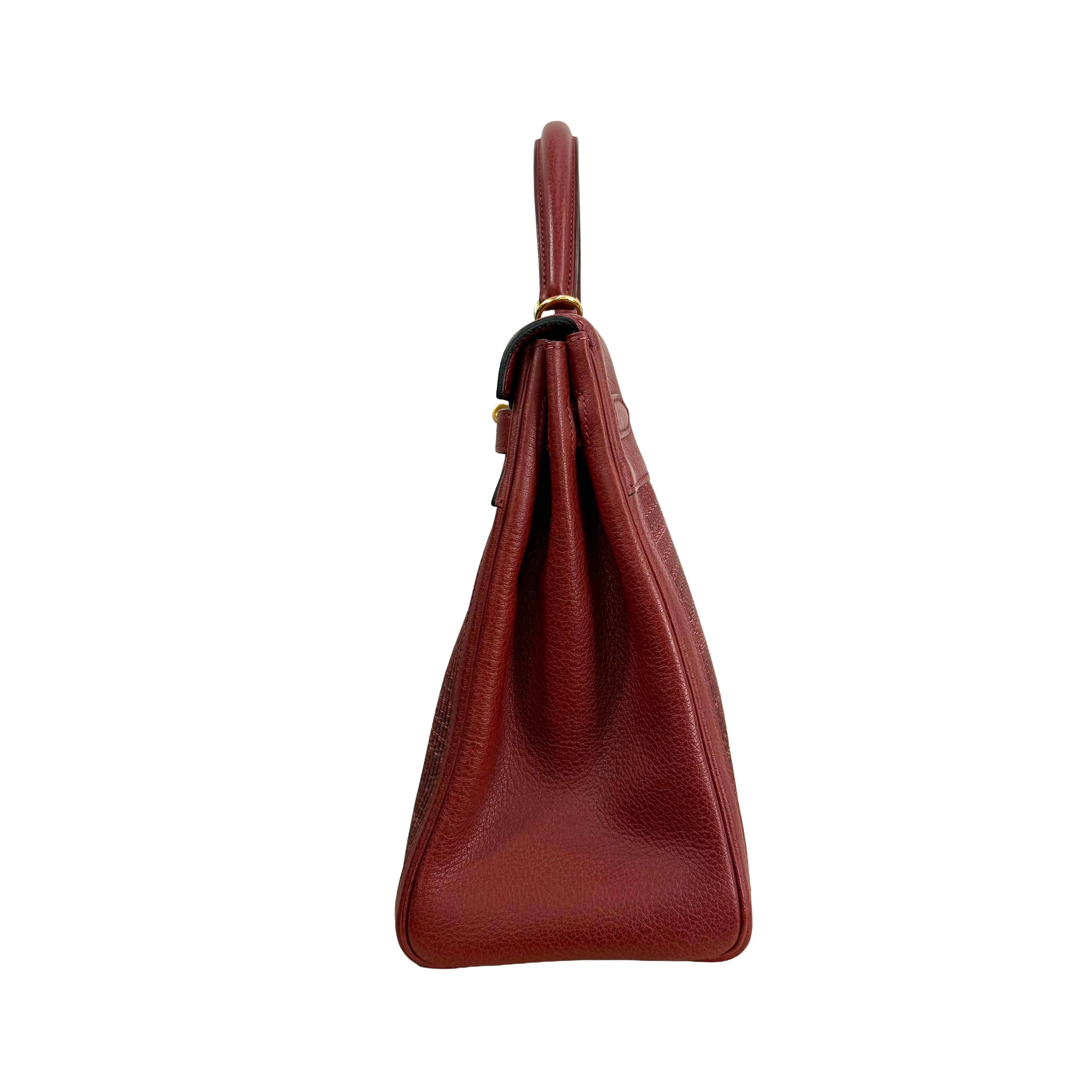 Hermès | Structured Top-Handle Bag – Red Leather & Woven Detail - Image 4