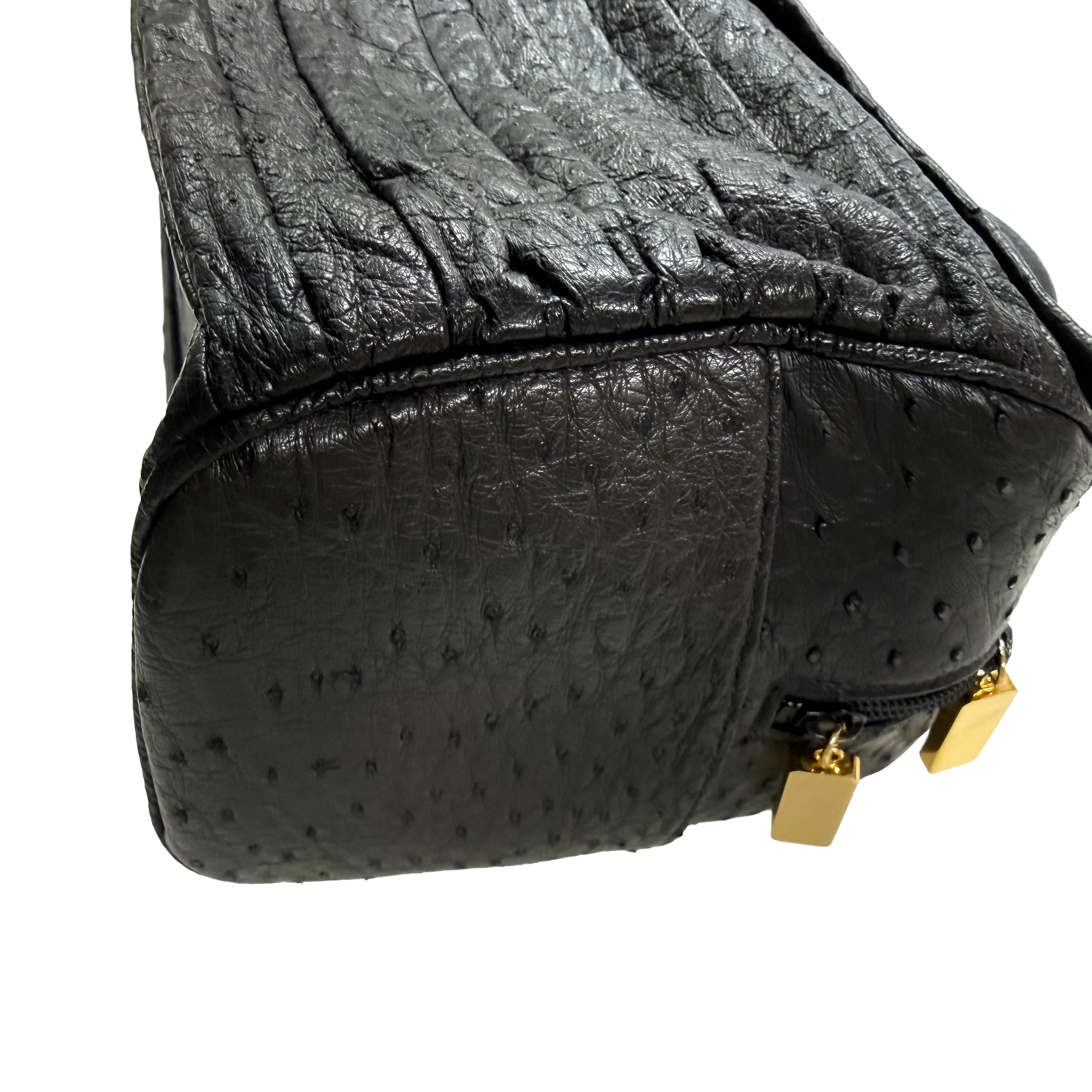 JRA Certified | Vintage Black Ostrich Leather Gathered Tote (Pristine Condition) - Image 2