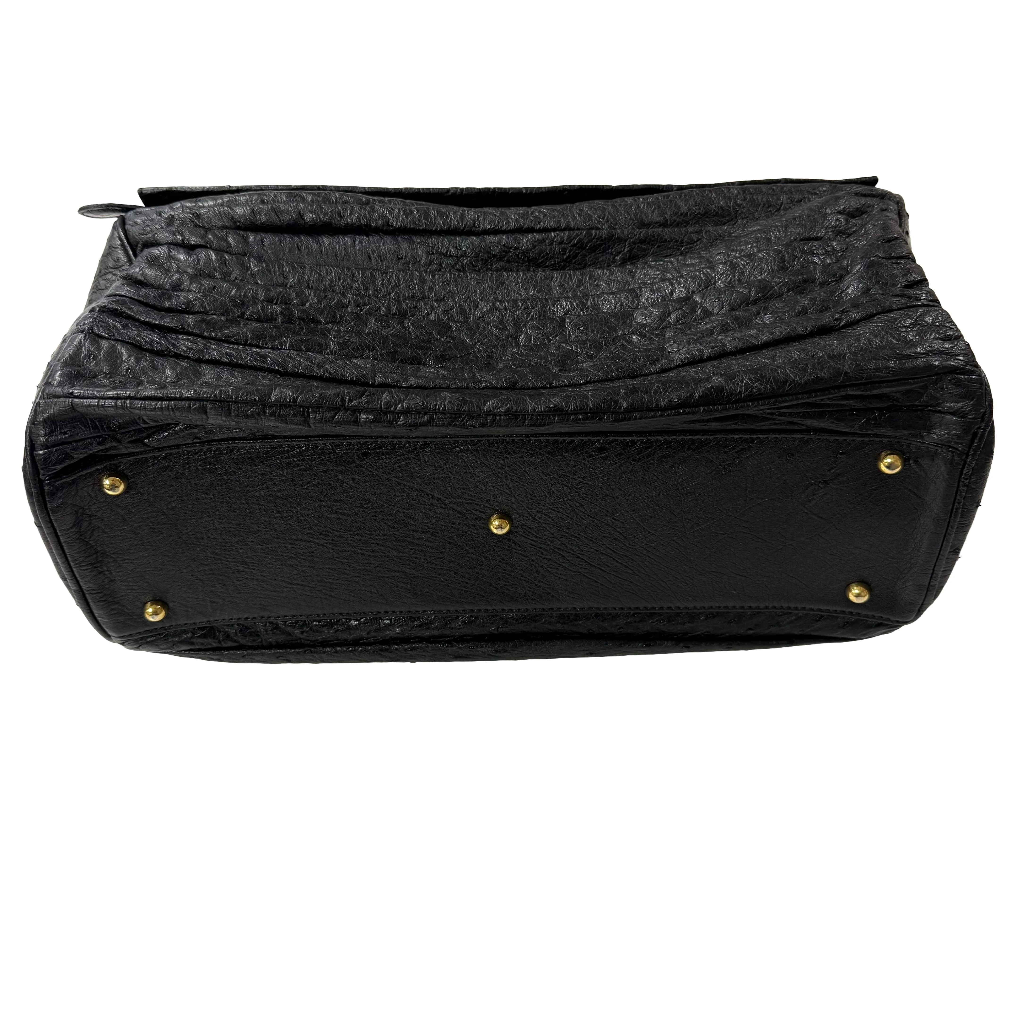 JRA Certified | Vintage Black Ostrich Leather Gathered Tote (Pristine Condition) - Image 3