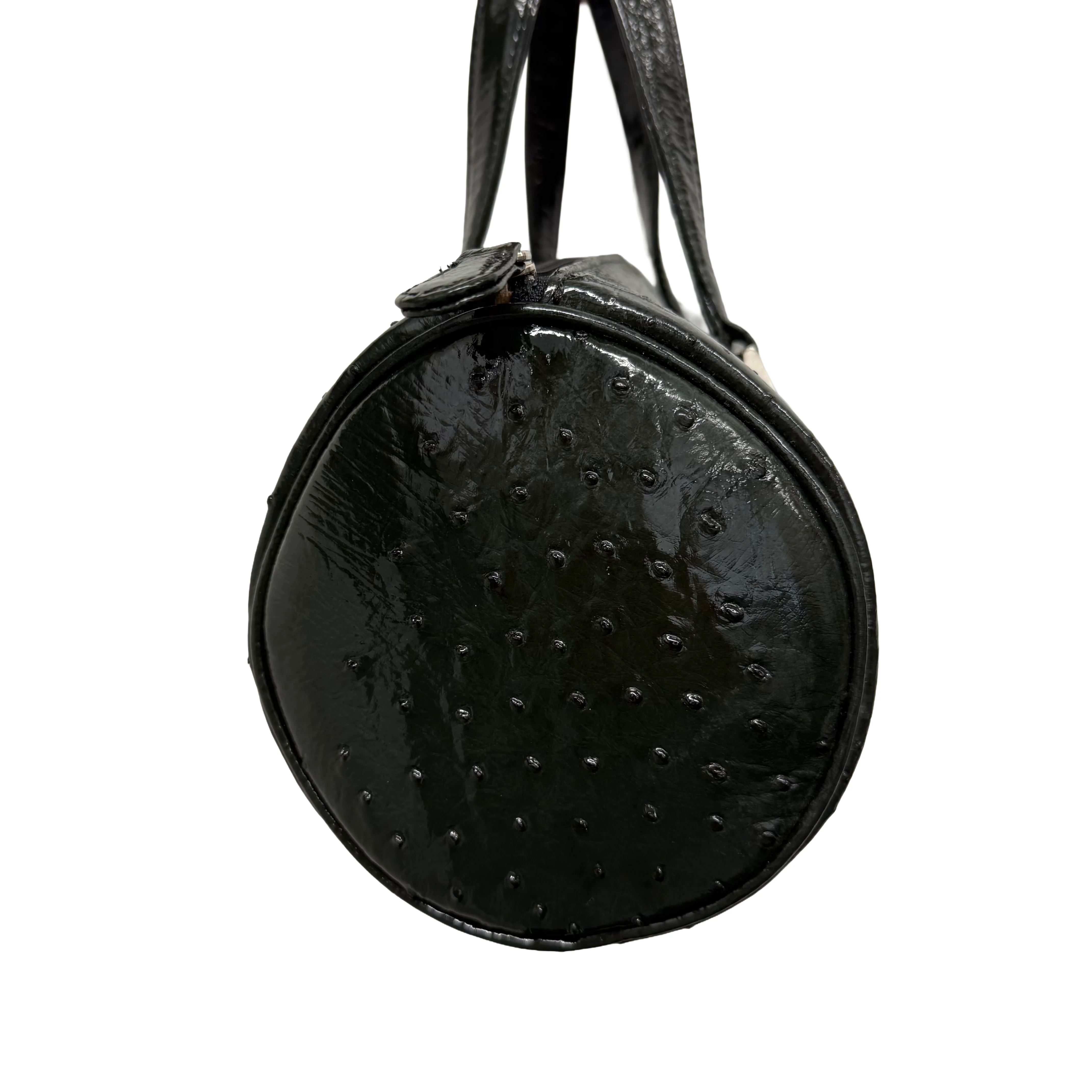 JRA | Ostrich Leather Barrel Handbag – Dark Green & Silver Hardware (Excellent Condition) - Image 3