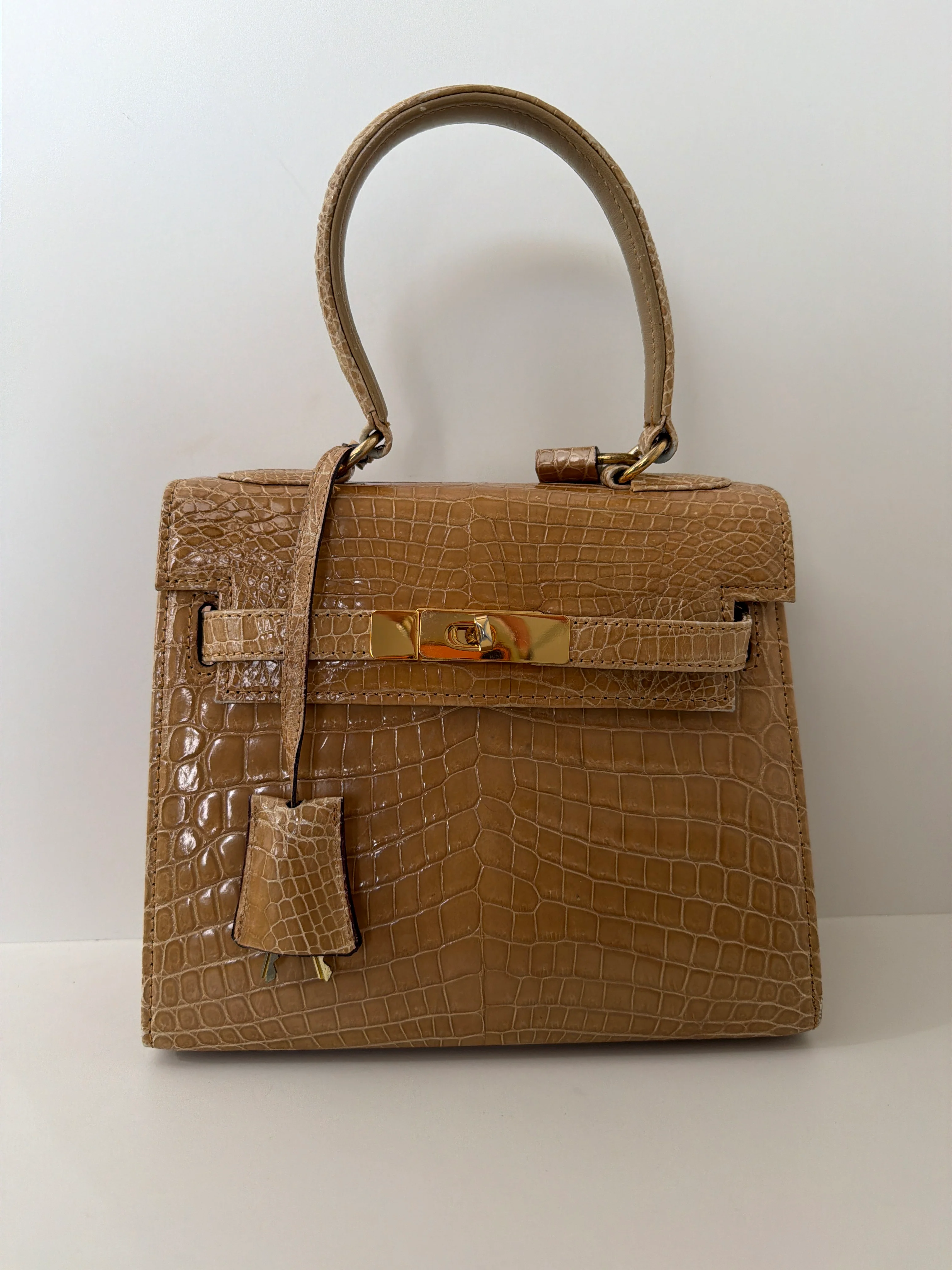JRA | Small Gold Croc Leather Top Handle Bag