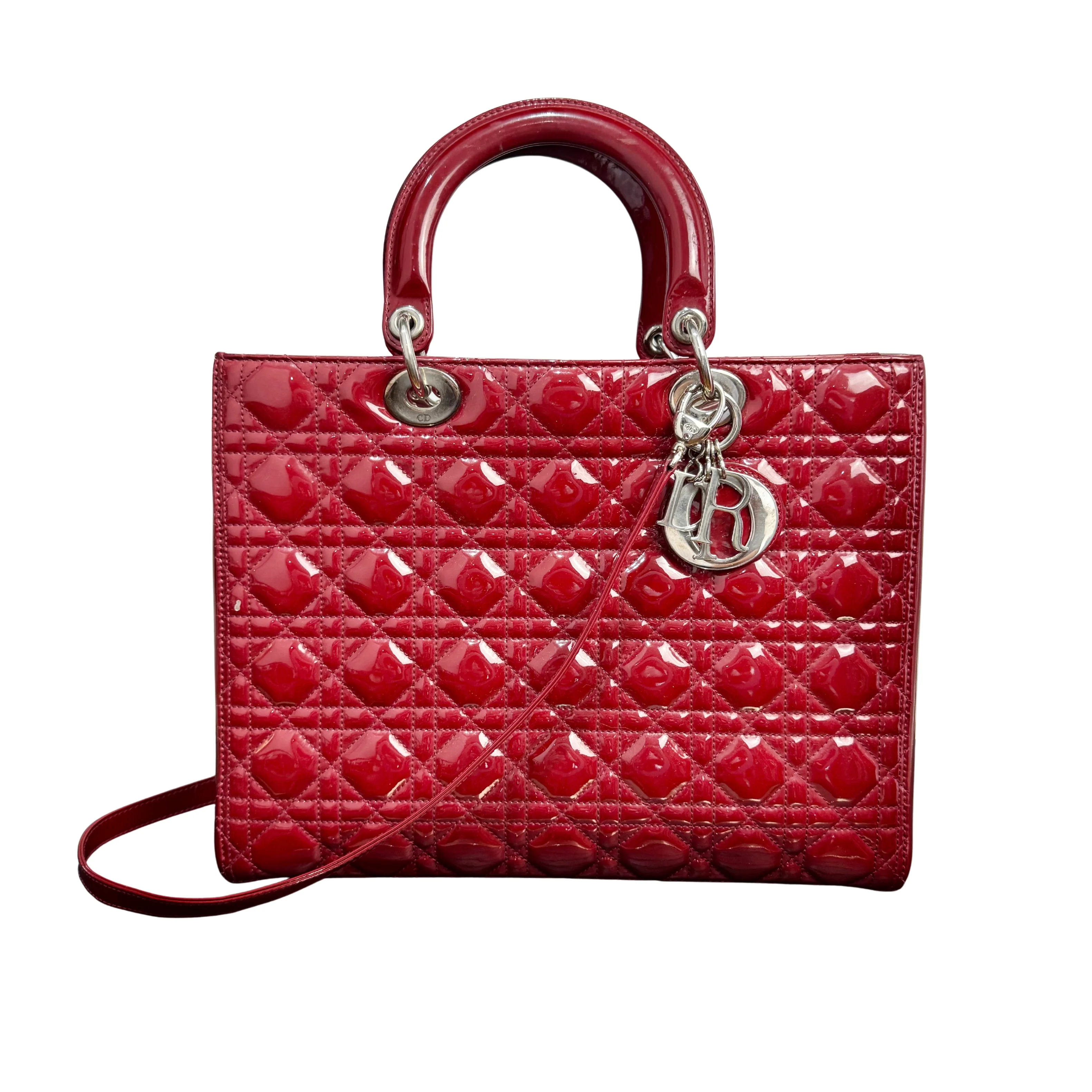 Dior | Lady Dior Large - Scarlet Red Patent Leather (Excellent Condition) - CONS