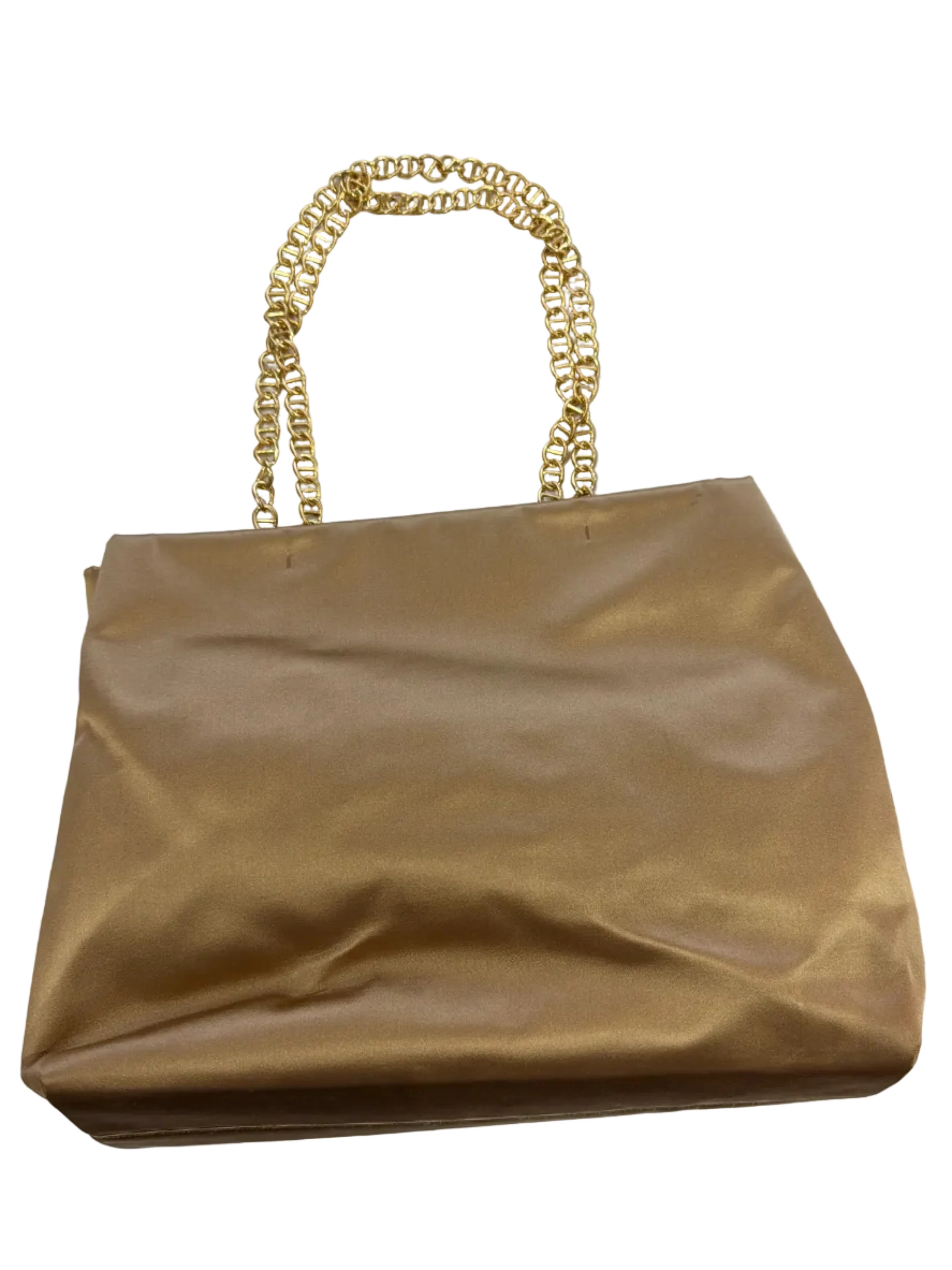 Prada | Gold Satin Tote with Gold Chain Handles (Good Condition) - Cons