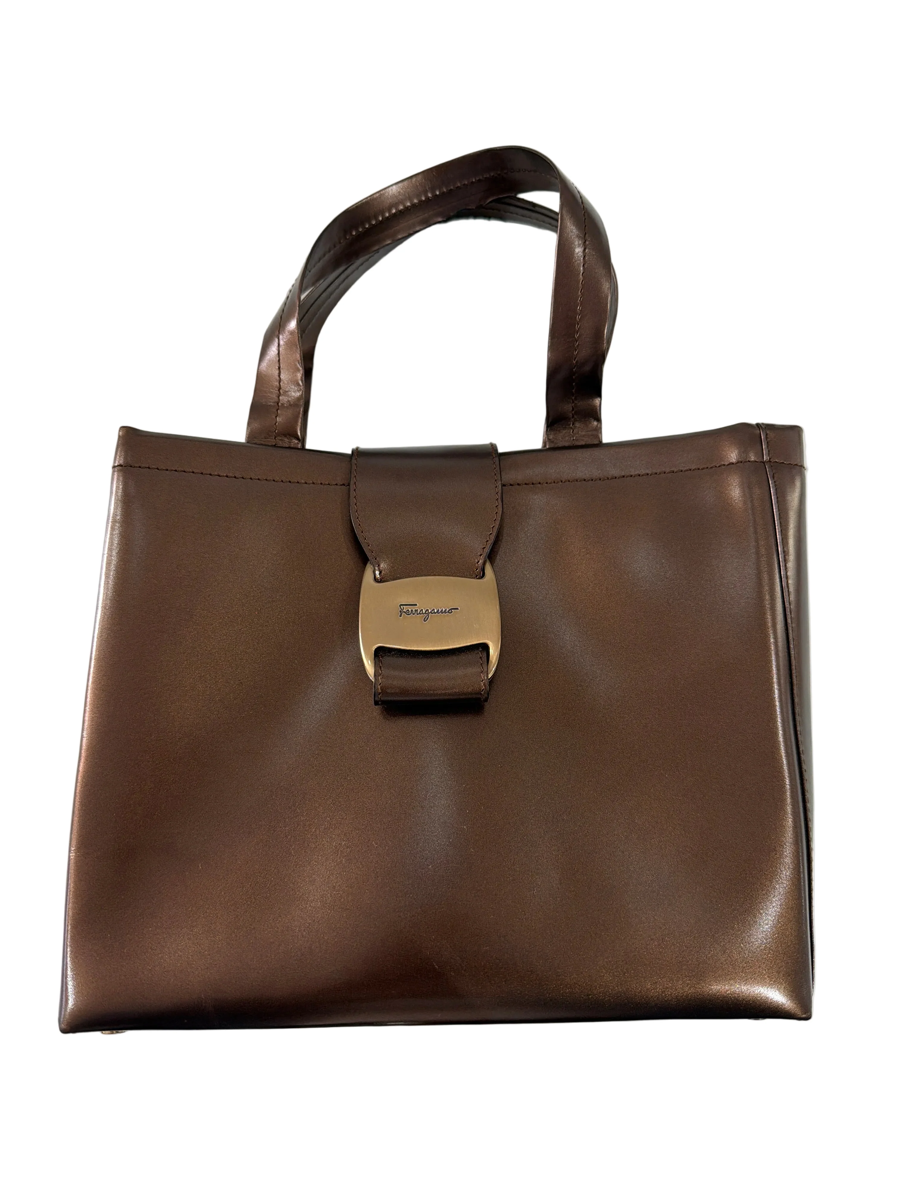 Salvatore Ferragamo | Bronze Metallic Leather Crossbody Bag (Good Condition) - Cons