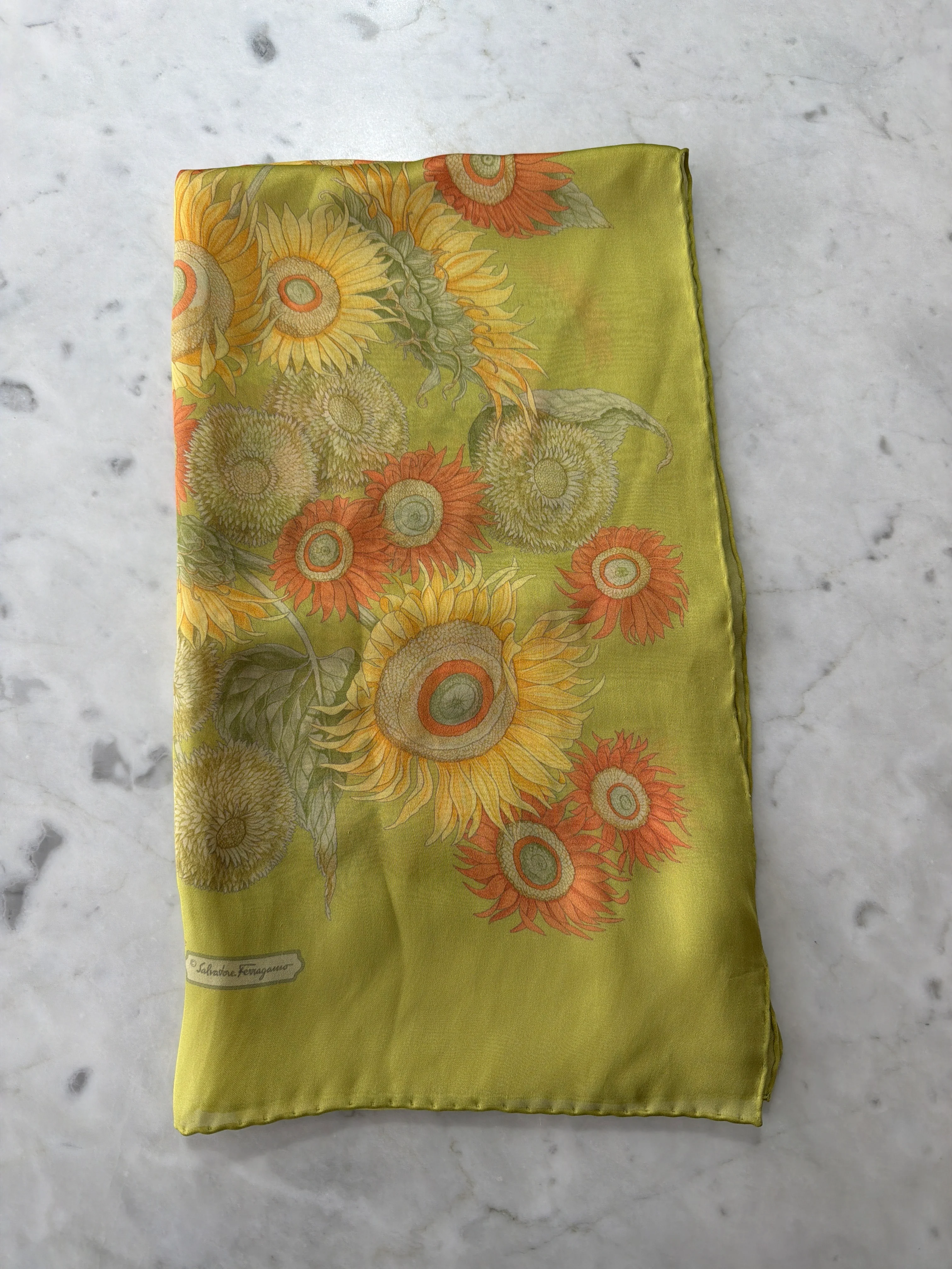 Salvatore Ferragamo | Sheer Silk Scarf with Sunflower Print