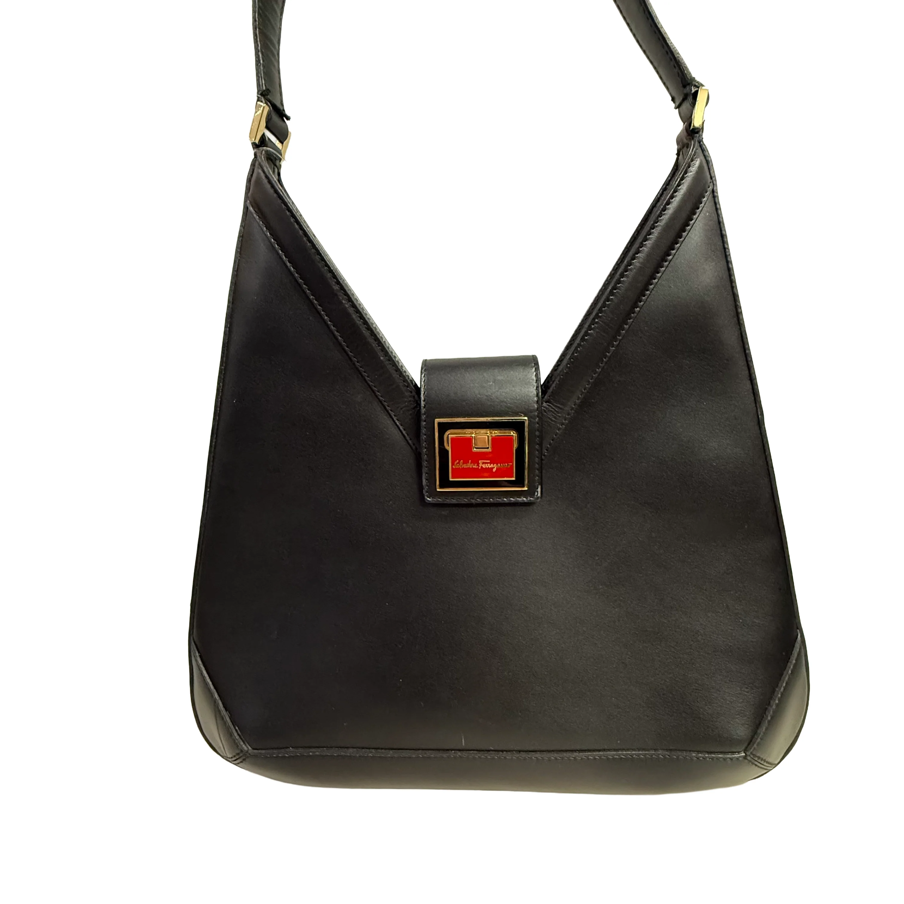 Salvatore Ferragamo | Structured Shoulder Bag – Black Leather & Gold Hardware (Excellent Condition) - Image 3