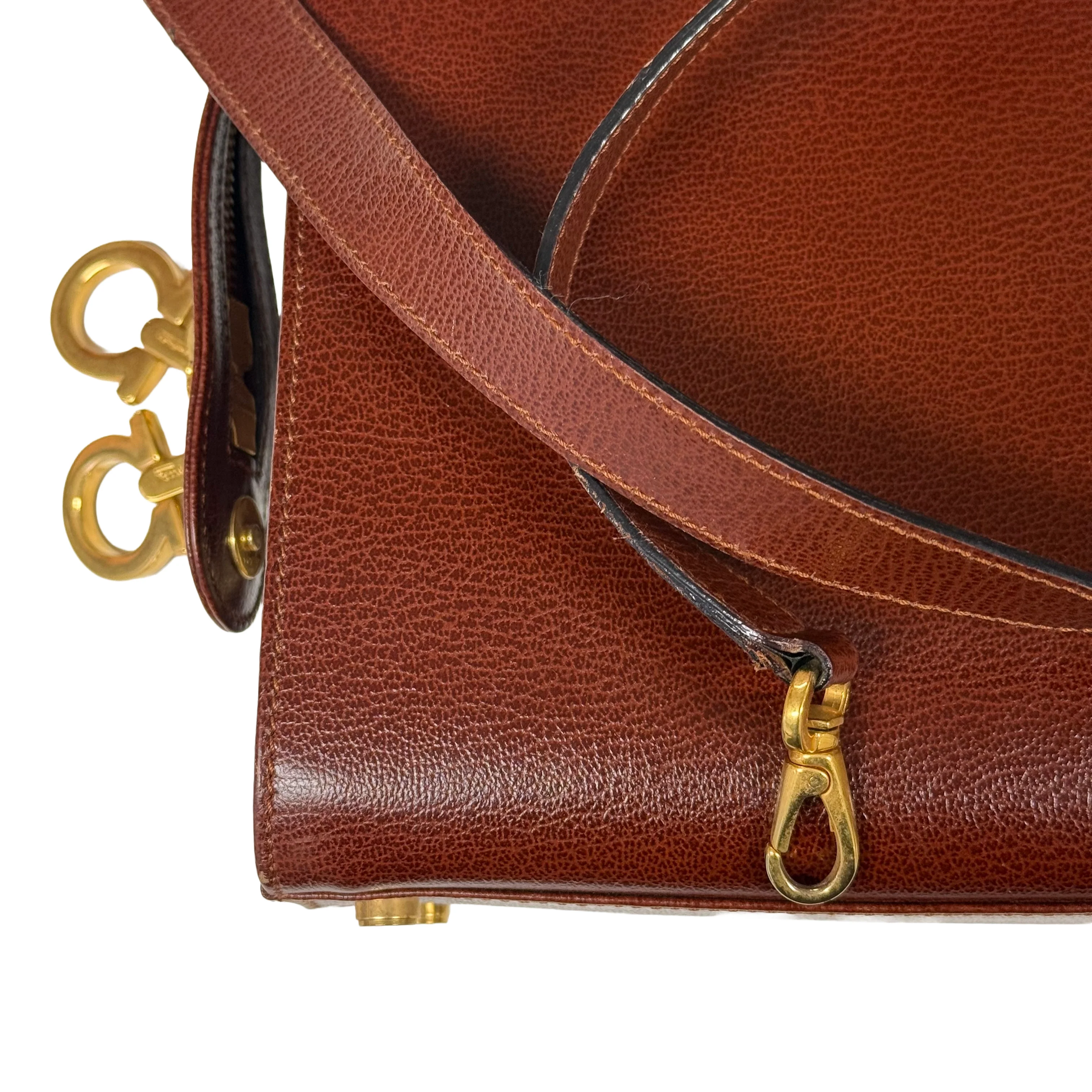Salvatore Ferragamo | Vintage Brown Pebbled Leather Top Handle Bag (Excellent Condition) - Image 5