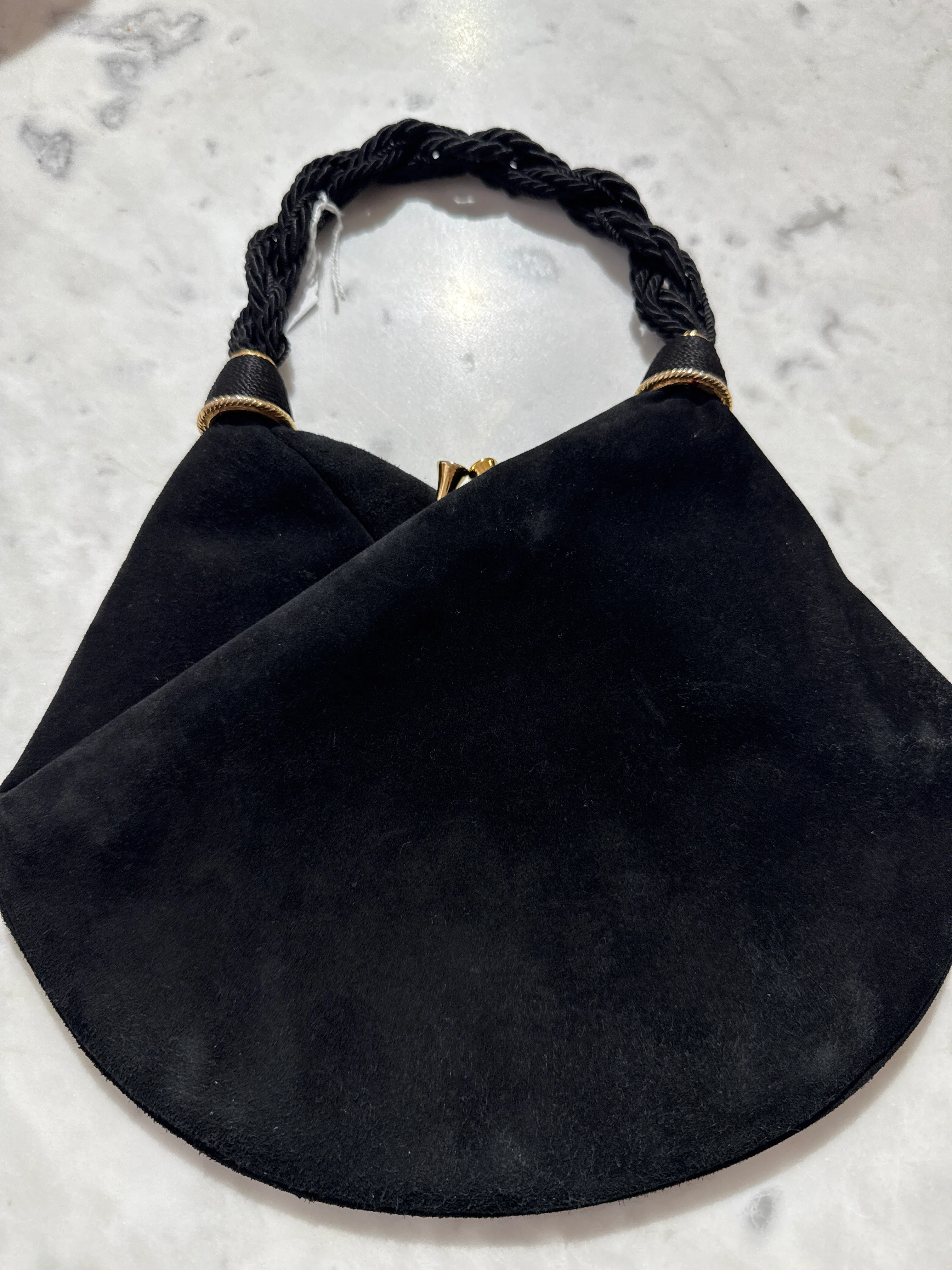 Salvatore Ferragamo | Black Suede Bag with Gold interior - HV