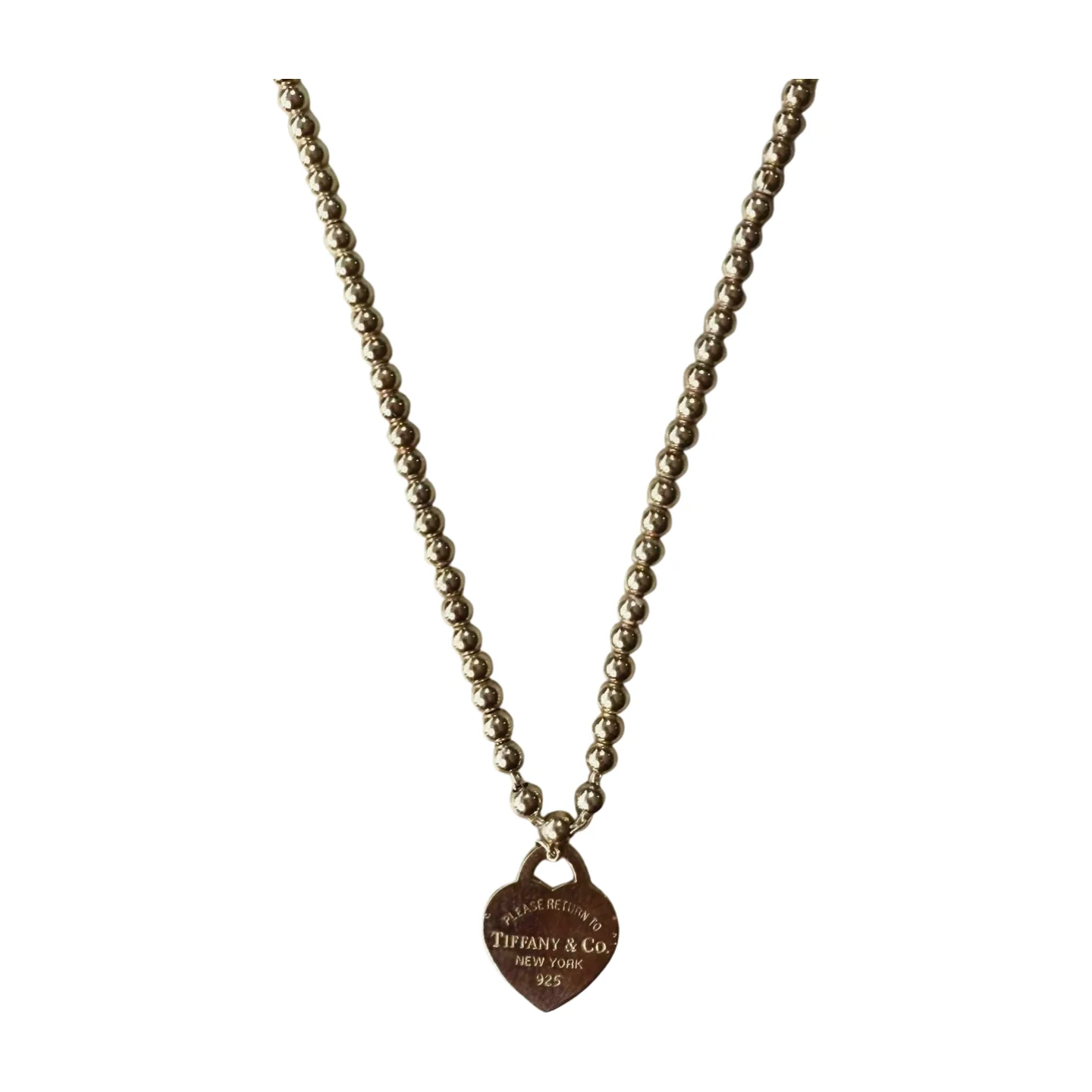 Tiffany | Silver Beads Necklace With Heart Tag (Excellent Condition) - Cons