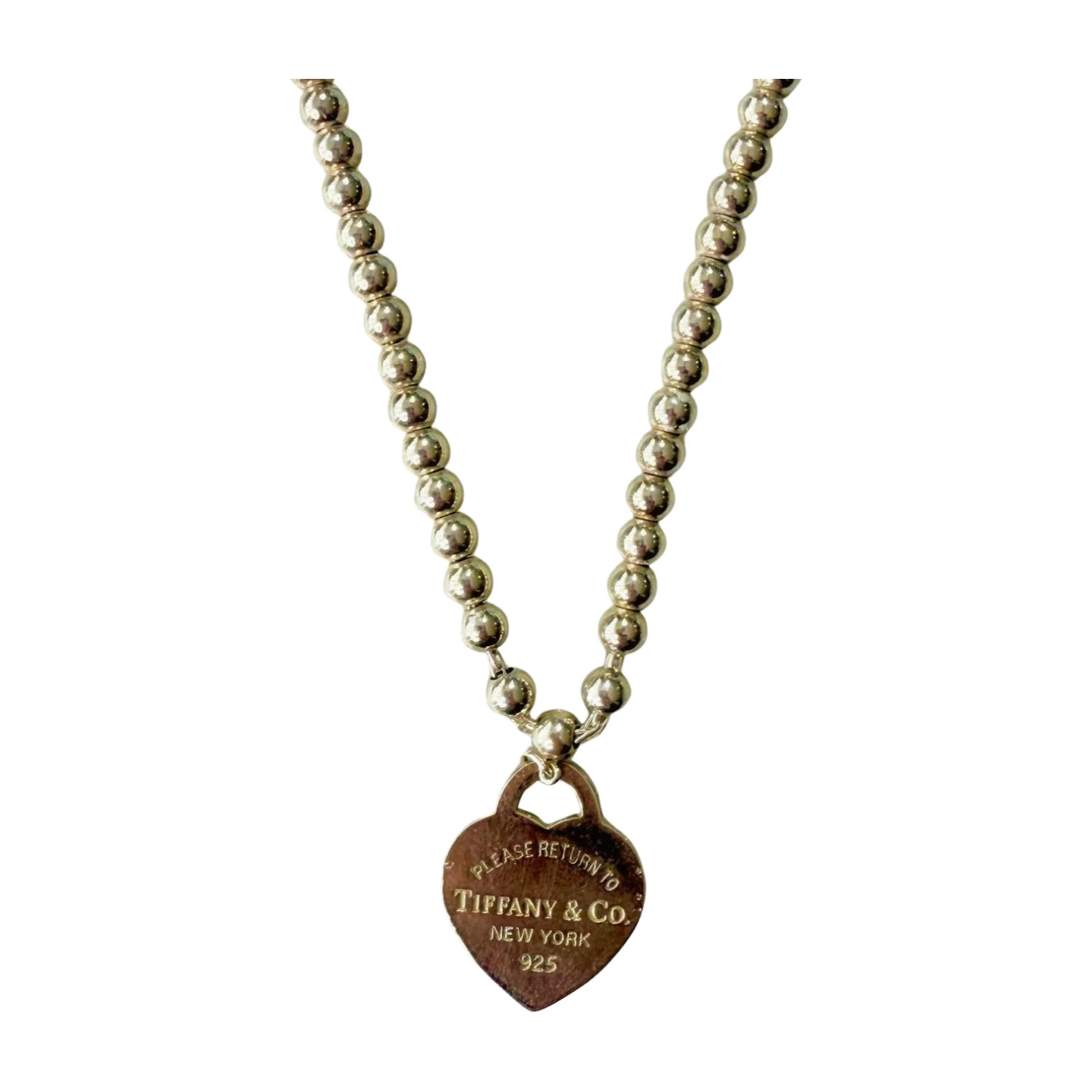 Tiffany | Silver Beads Necklace With Heart Tag (Excellent Condition) - Cons - Image 3