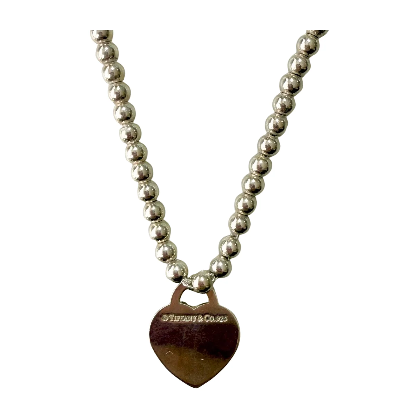 Tiffany | Silver Beads Necklace With Heart Tag (Excellent Condition) - Cons - Image 4