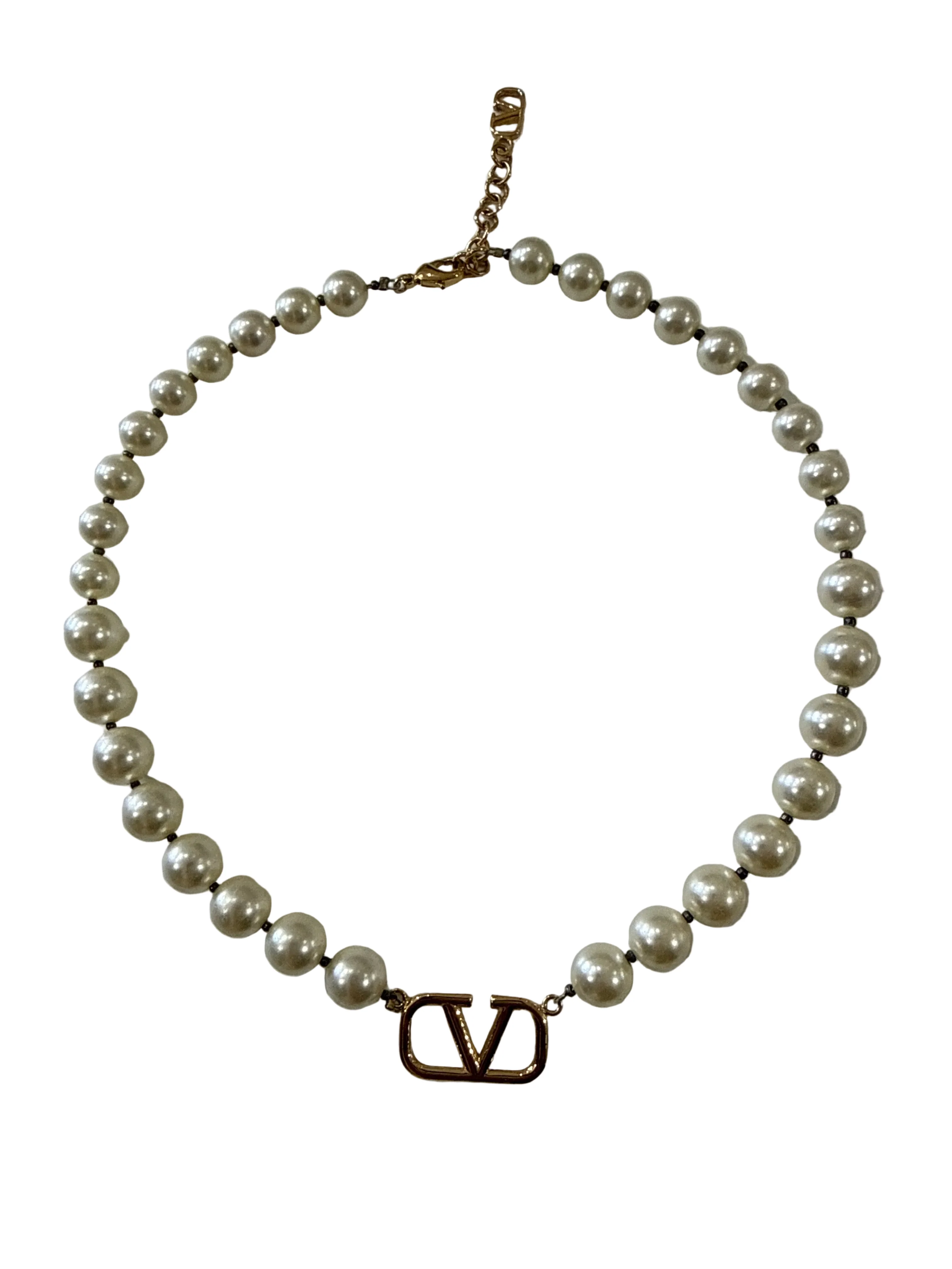 Valentino | Pearl Necklace with Gold Logo Hardware - Cons