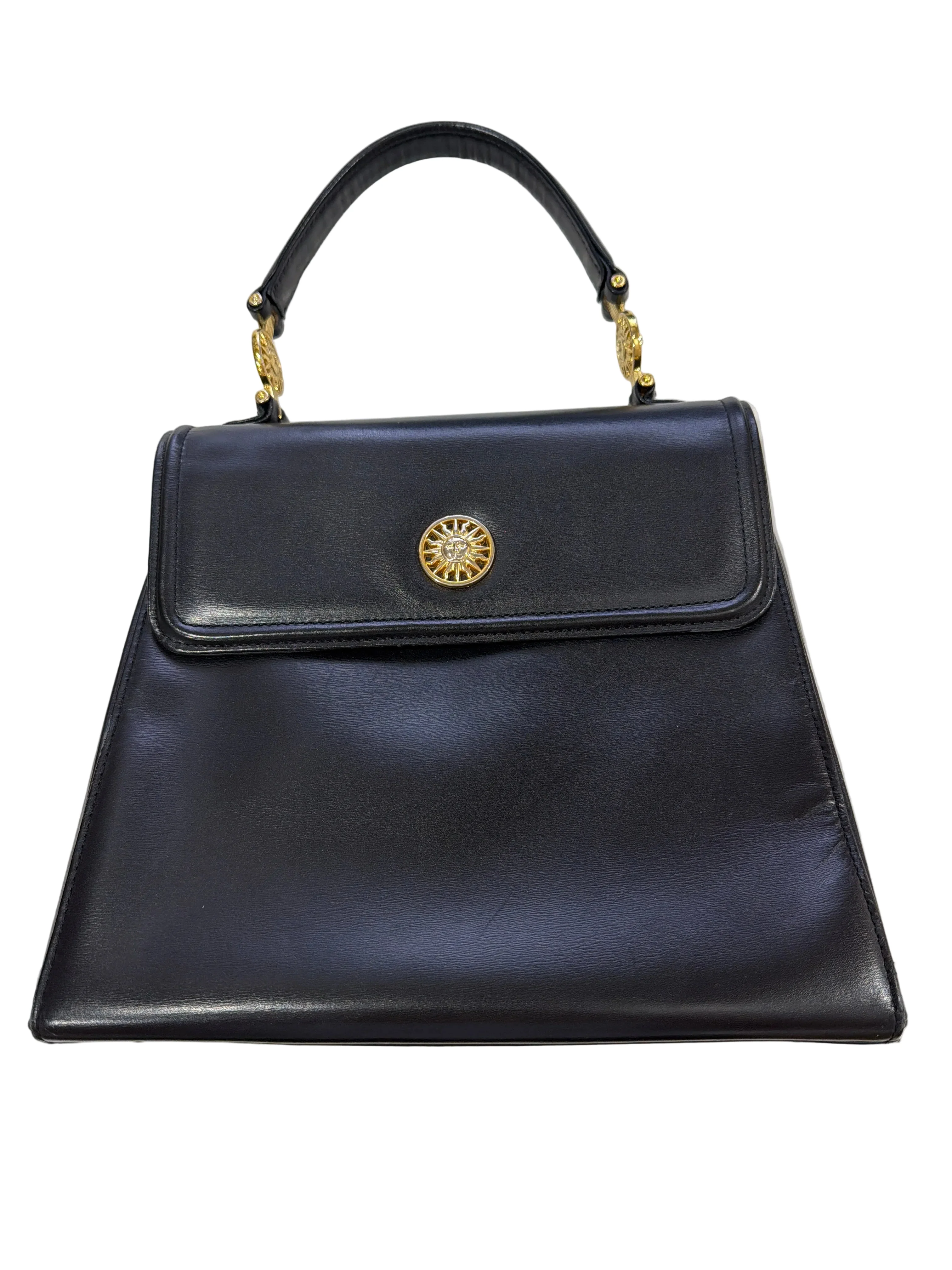 Versace | Black Top Handle Bag with Gold Details (Good Condition) - Cons